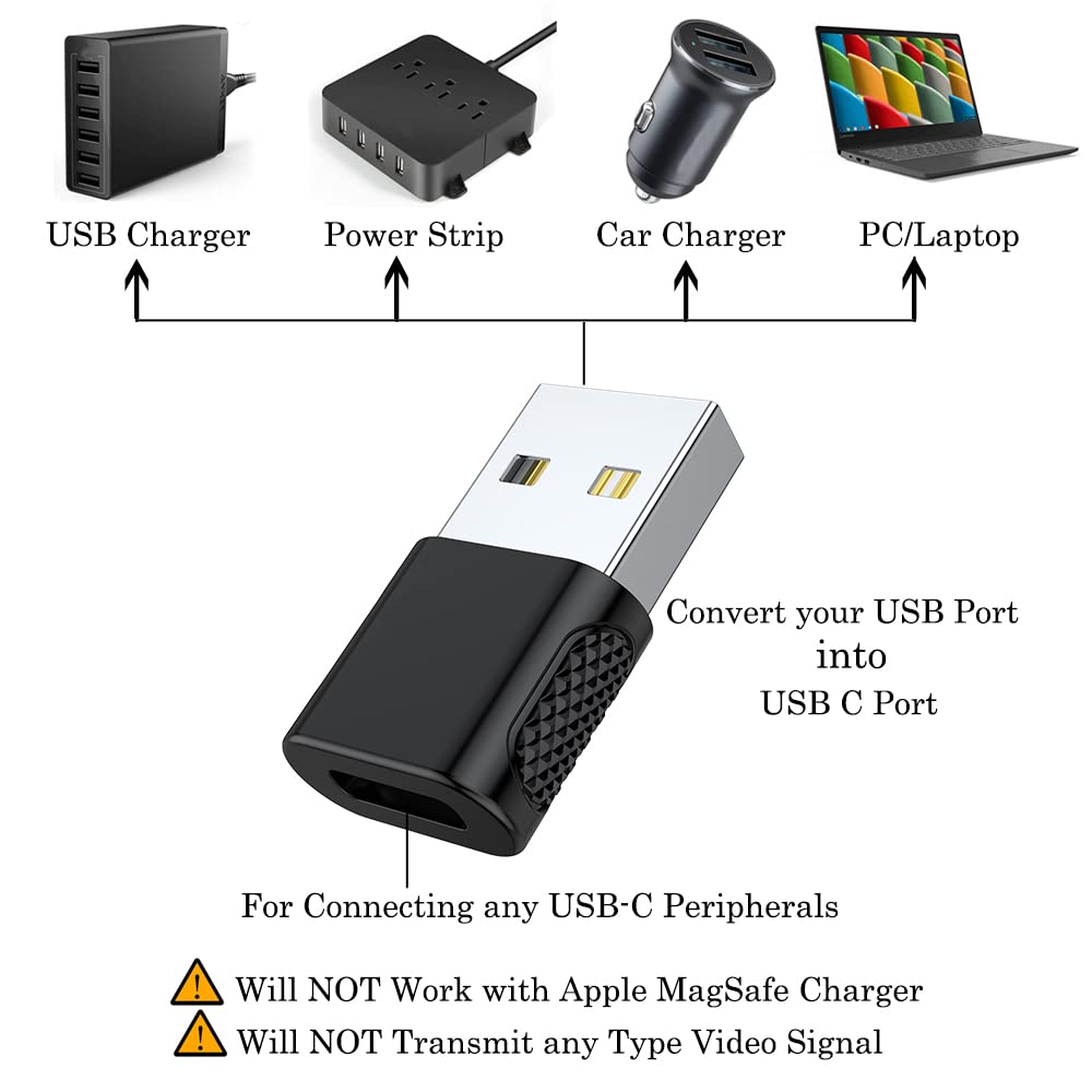 AuviPal USB C Female to USB Male Adapter 2 Pack 60W 480Mbps Black for Apple Watch iPhone iPad