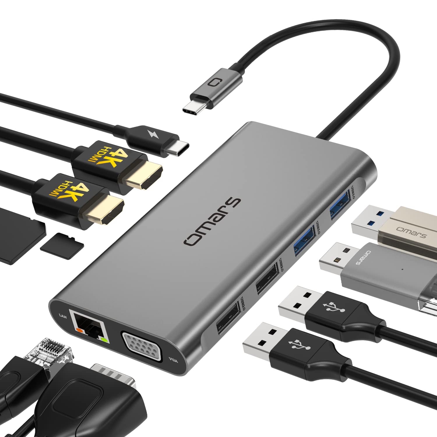 USB C Docking Station Dual Monitor, 11 in 1 USB C Hub Triple Display, USB C to Dual HDMI Adapter with Dual 4K, VGA, Ethernet, 10