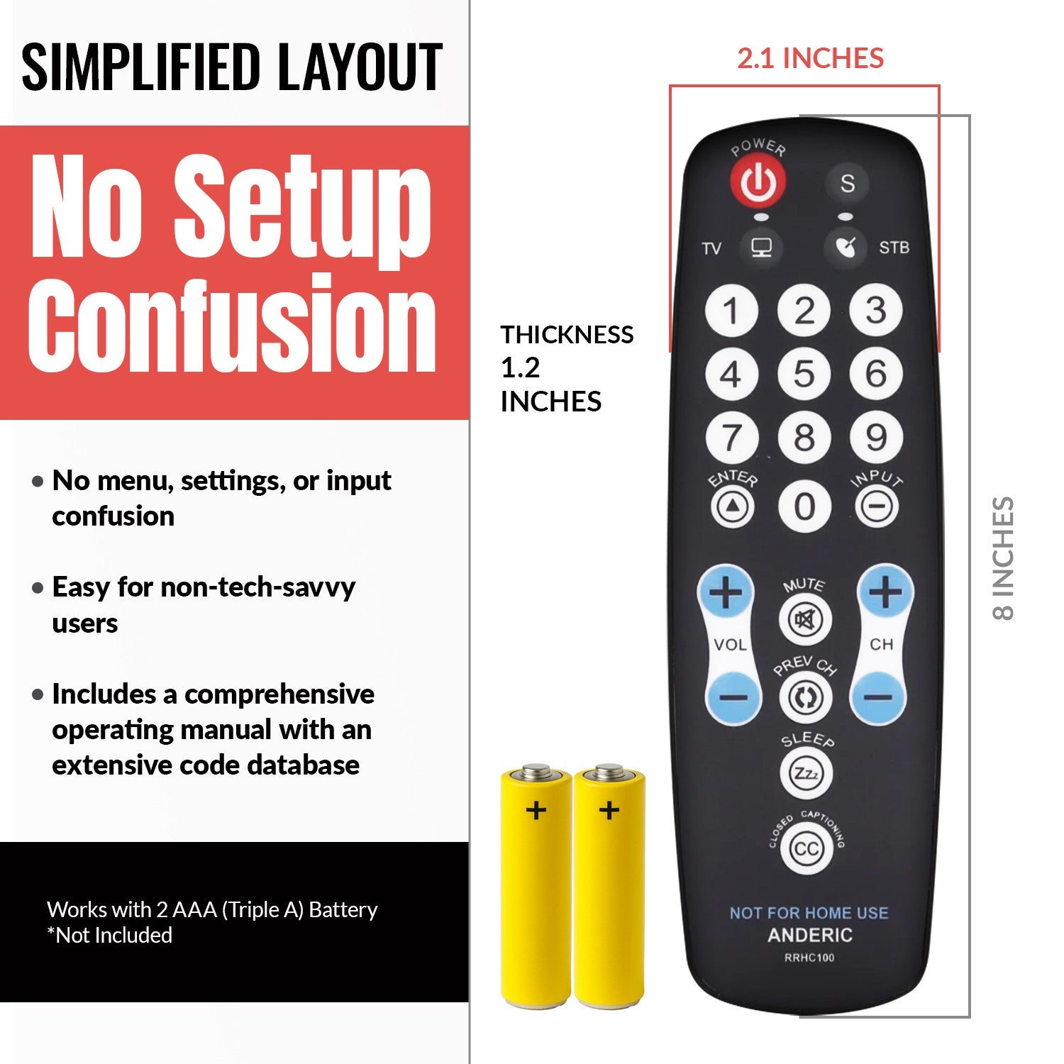 Anderic Substitute for RCA RCRHM02BR 2-Device Universal Remote Control [RRHC100]