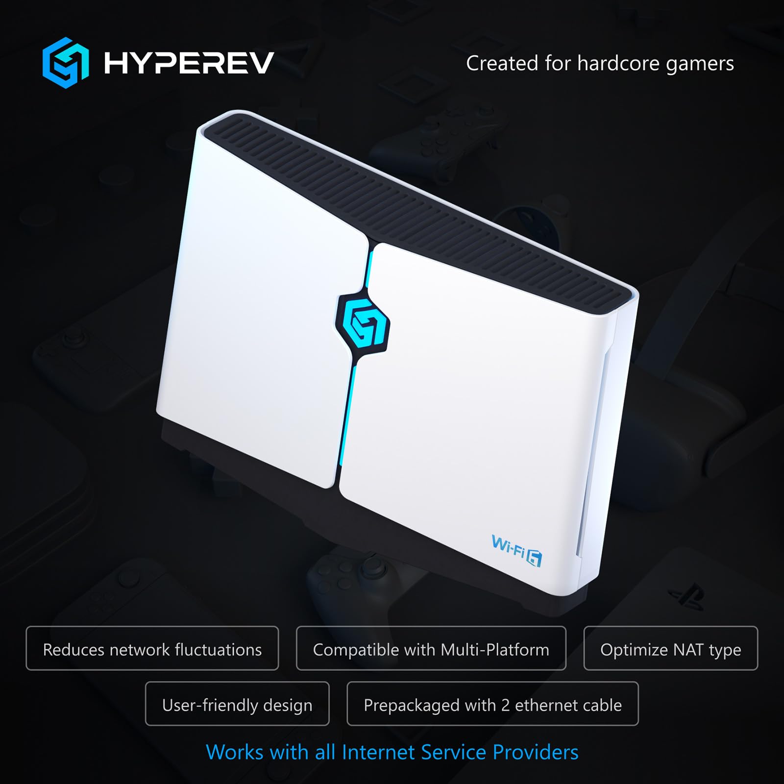 Hyperev Gaming Router Wifi 6 For Pc & Consoles Ps5, Ps4, Xbox, Switch, Etc | Internet Booster For Wifi Gaming, Low Ping & Packet