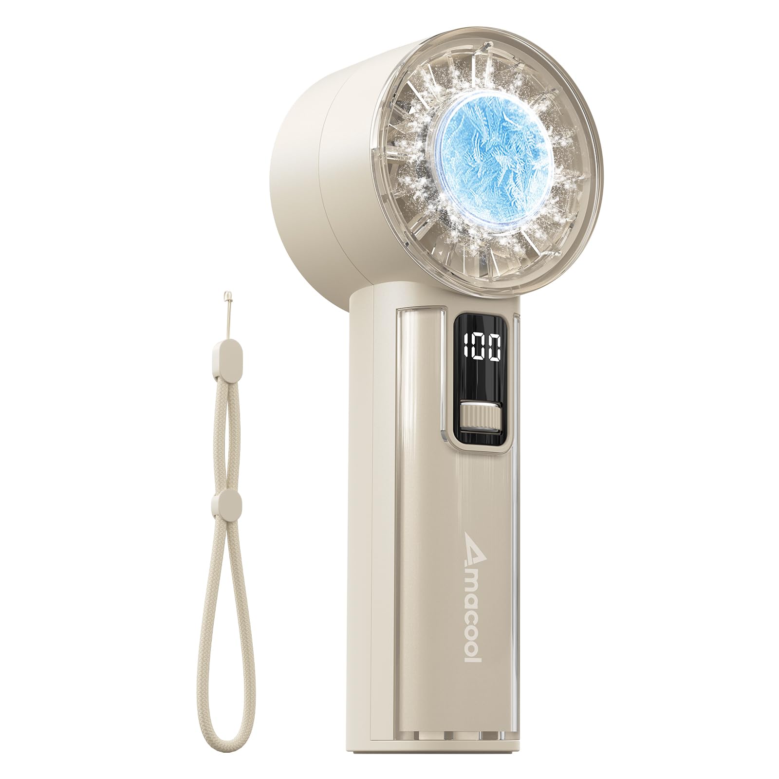 AMACOOL Handheld Fan with Ice Cooler, Mini Portable Fan Rechargeable, 18Hrs Cooling, 0-100 Adjustable Speed, Small Yet Powerful,
