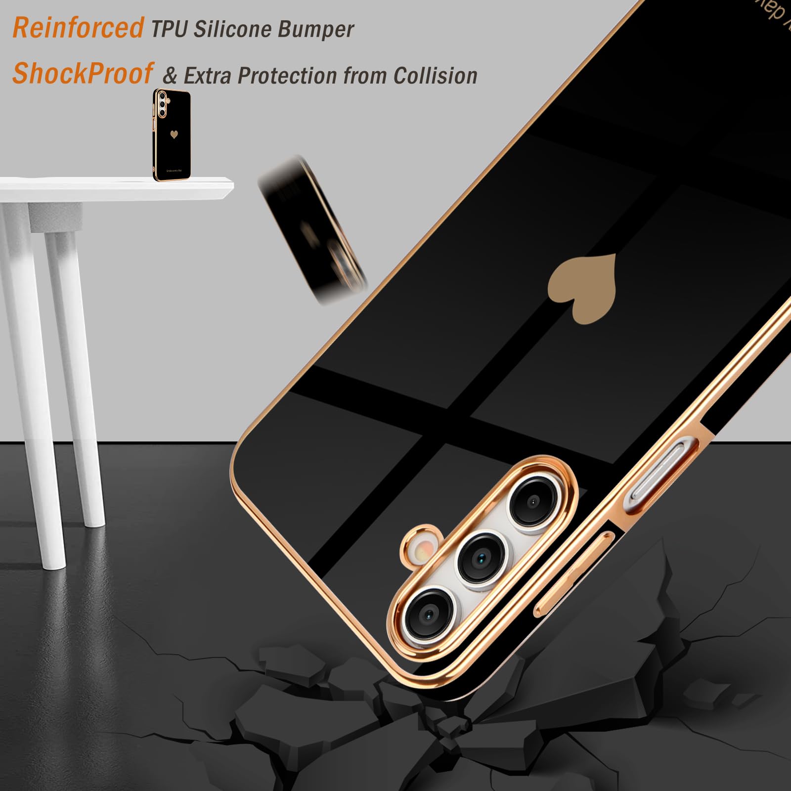 Teageo For Samsung Galaxy A15 4G 5G Case For Women Girl Cute Love Heart Luxury Bling Soft Back Cover Raised Full Camera Protecti