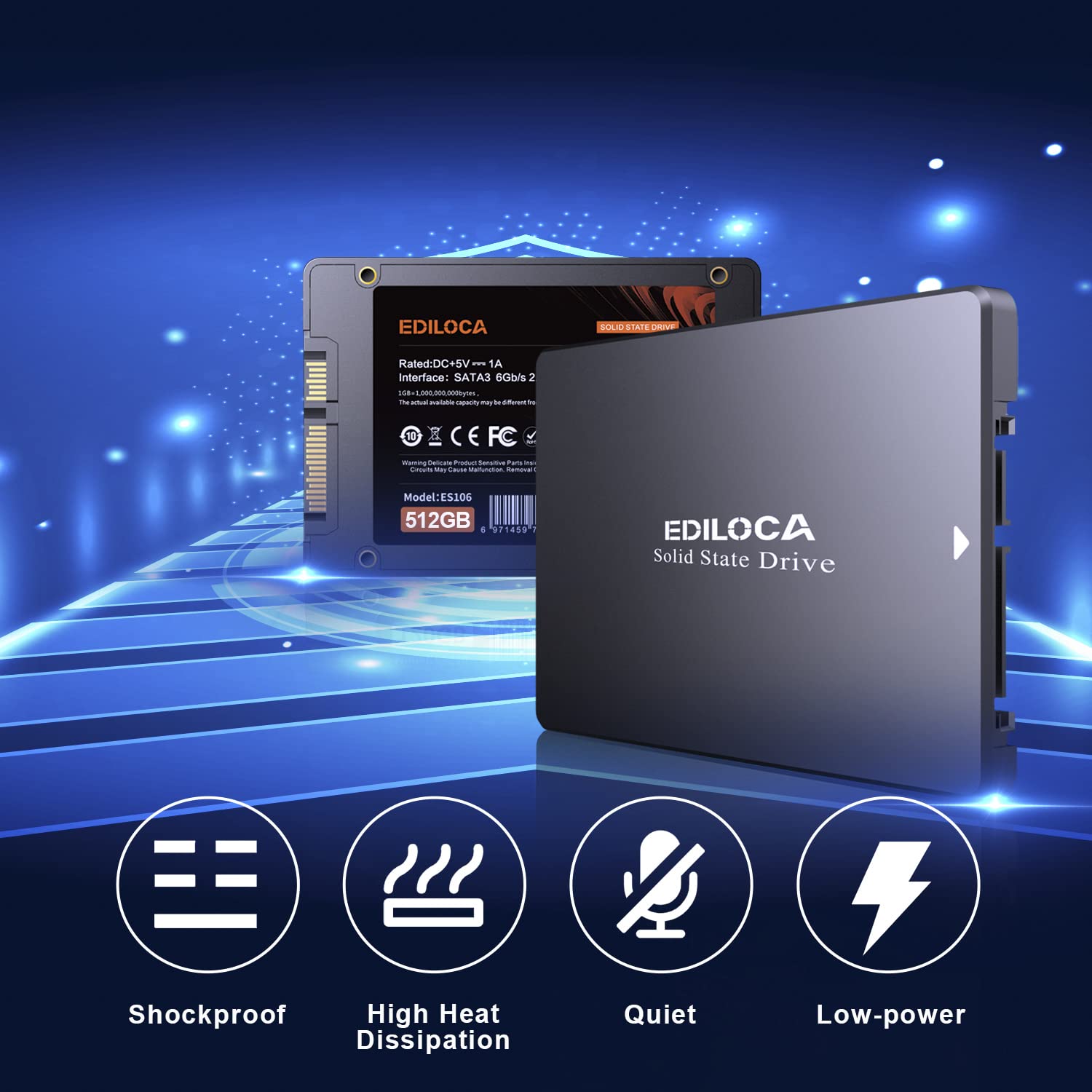 Ediloca Es106 500Gb Ssd Sata Iii 2.5'' 3D Tlc Nand Flash Internal Hard Drive, Up To 550Mb/S Read, Upgrade Pc Or Laptop Memory An