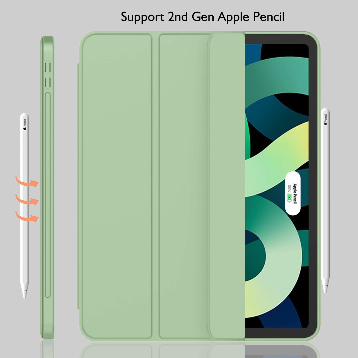 Imieet Ipad Air 11 Inch Case M3(2025) / M2 (2024), Ipad Air 5Th/4Th Generation Case 2022/2020 10.9 Inch With Pencil Holder,Trifold Stand Smart Case With Soft Tpu Back(Matcha Green)