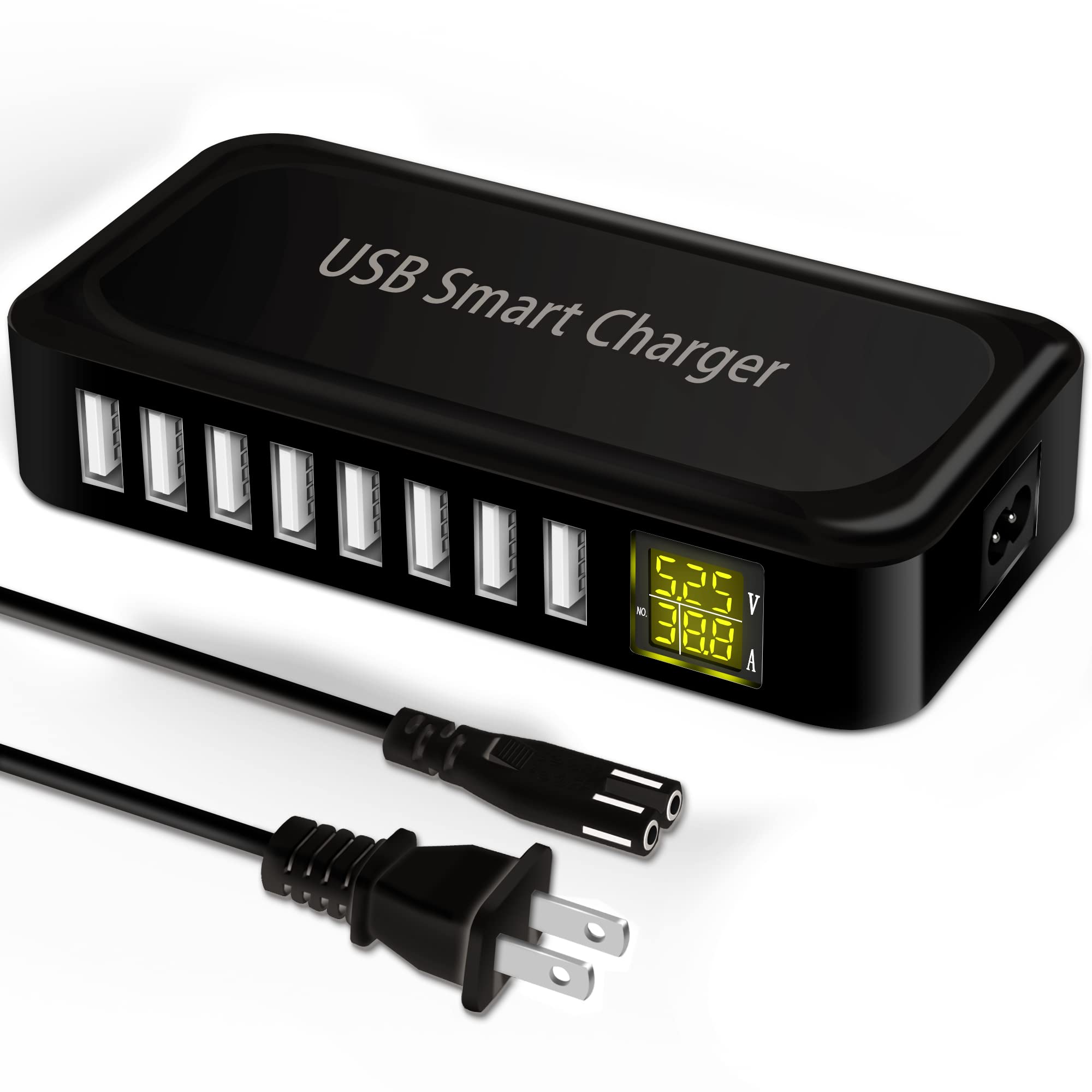 USB Charging Station, Ziwodiv 8-Port 60W/12A USB Charger Station, Multi Ports USB-A Charging Hub with LED Display, Compact Deskt