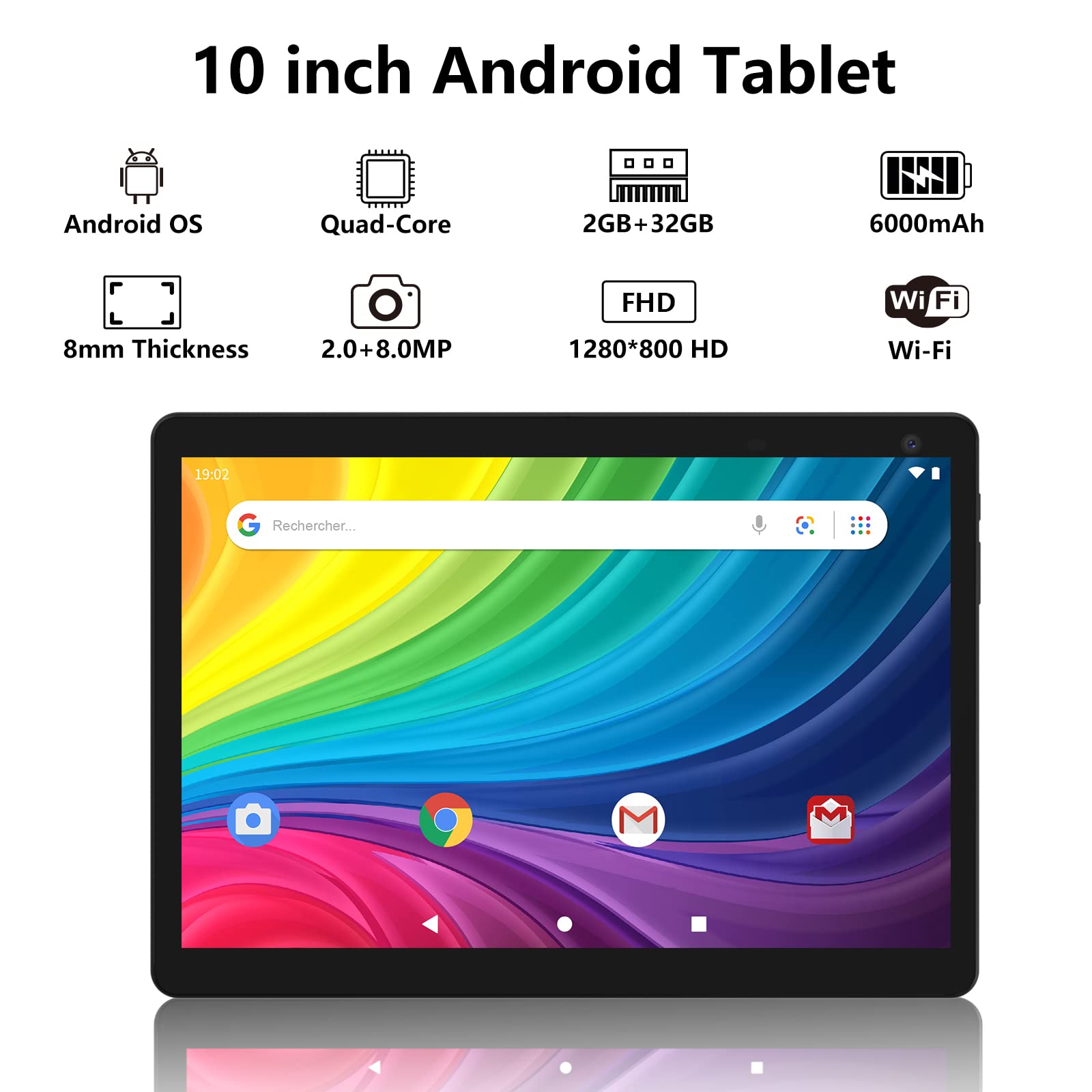 Android Tablet, 10 Inch Tablets, 2Gb+32Gb Computer Tablet Support 512Gb Expand, 2Mp + 8Mp Camera, Ips Screen, Wifi, Bluetooth, 6