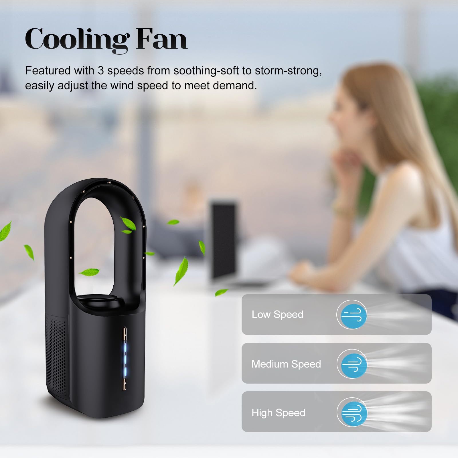 Desk Fan Bladeless,Desk Fans Small Quiet 11.8 Inch Small Fan,Personal Fan,Cooling Fan With 3 Wind Speed, Led Light,Desk Fan Smal