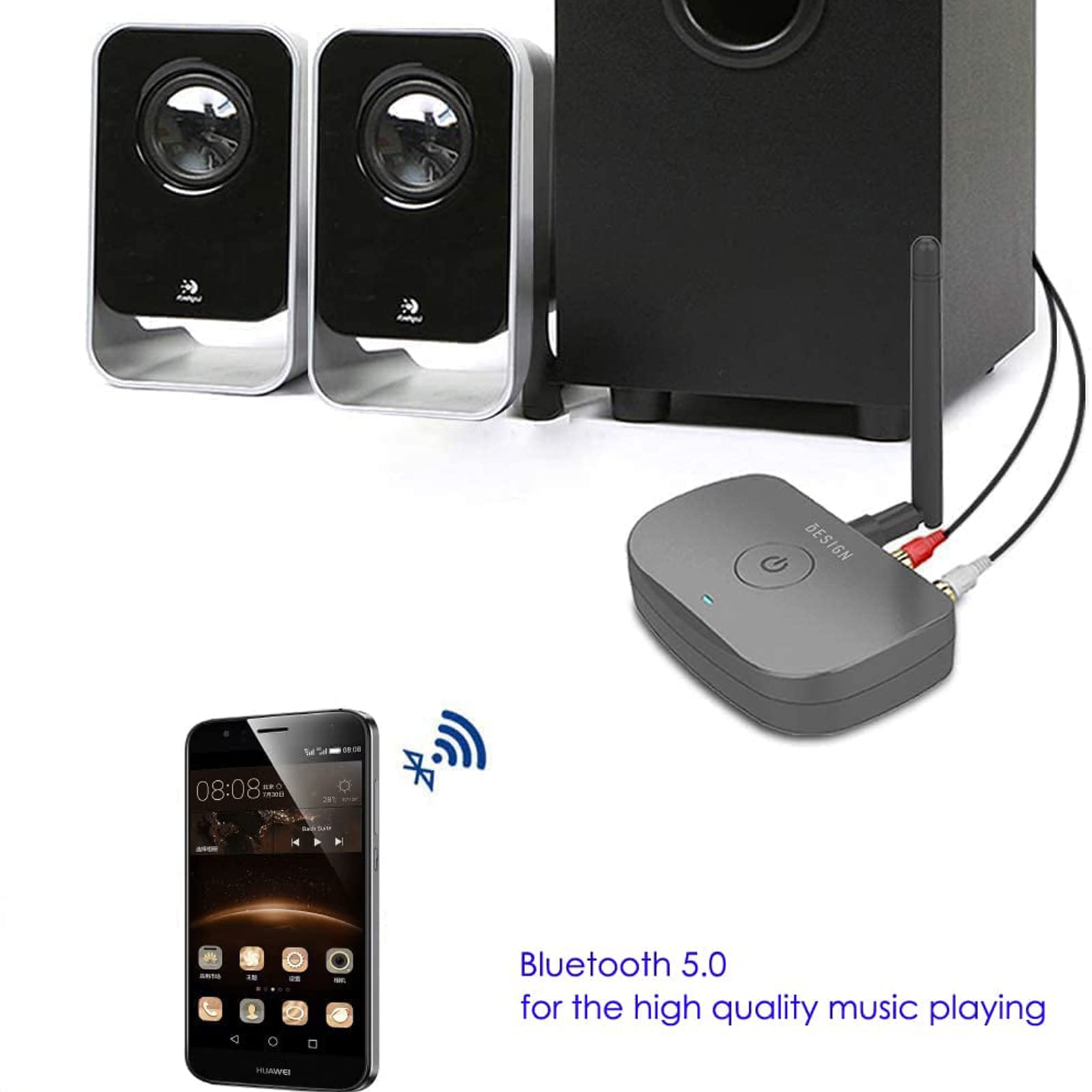 Besign Be Rca Long Range Bluetooth Audio Adapter, Hifi Wireless Music Receiver, Bluetooth 5.0 Receiver For Wired Speakers Or Hom