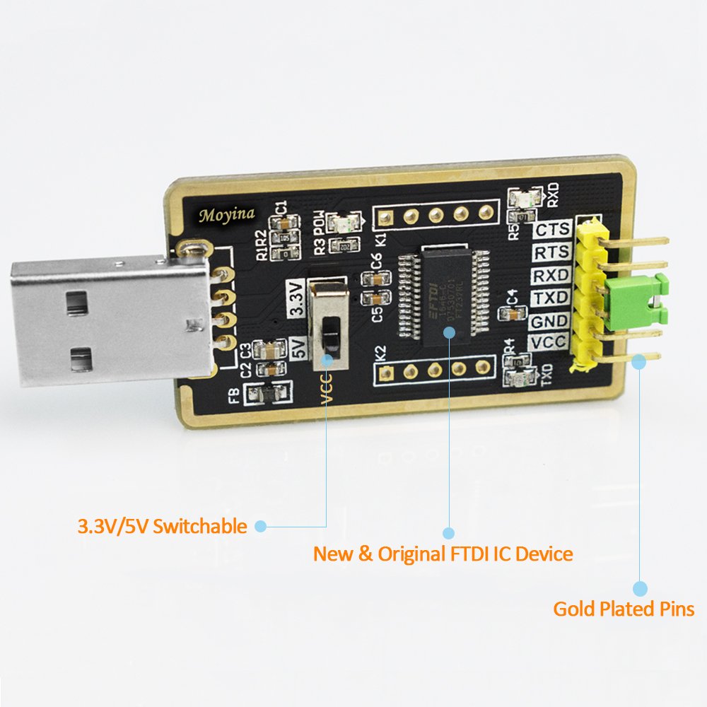 Moyina USB to TTL Serial Converter Adapter FTDI FT232RL Copper Black