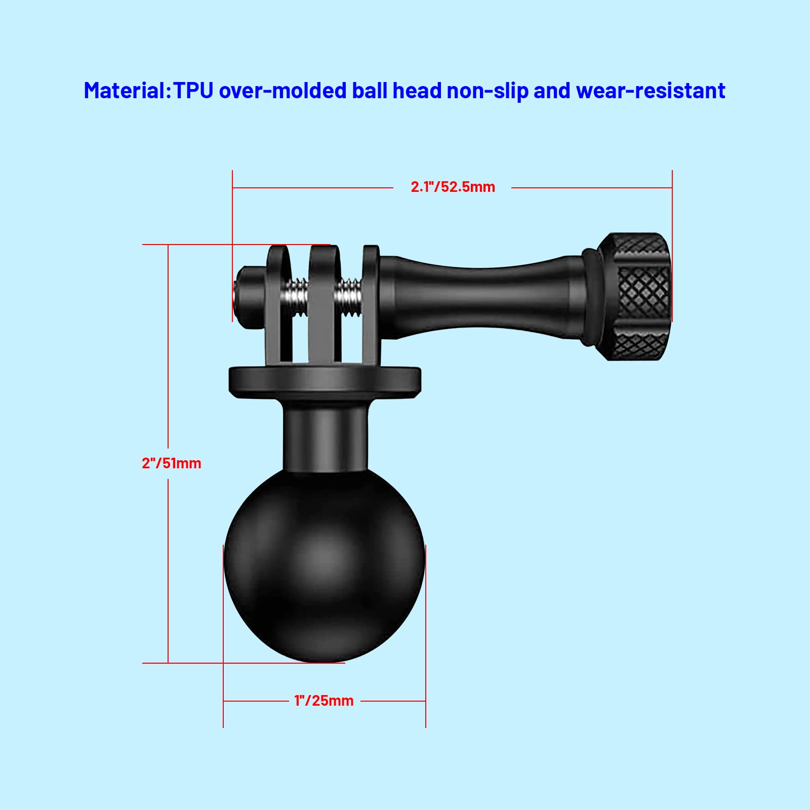 Ihytoon 1 Inch Ball Mount Adapter For Garmin/Akaso/Gopro Hero Sport Camera, Bracket Compatible With Ram Mounts, 360 Degree Rotat