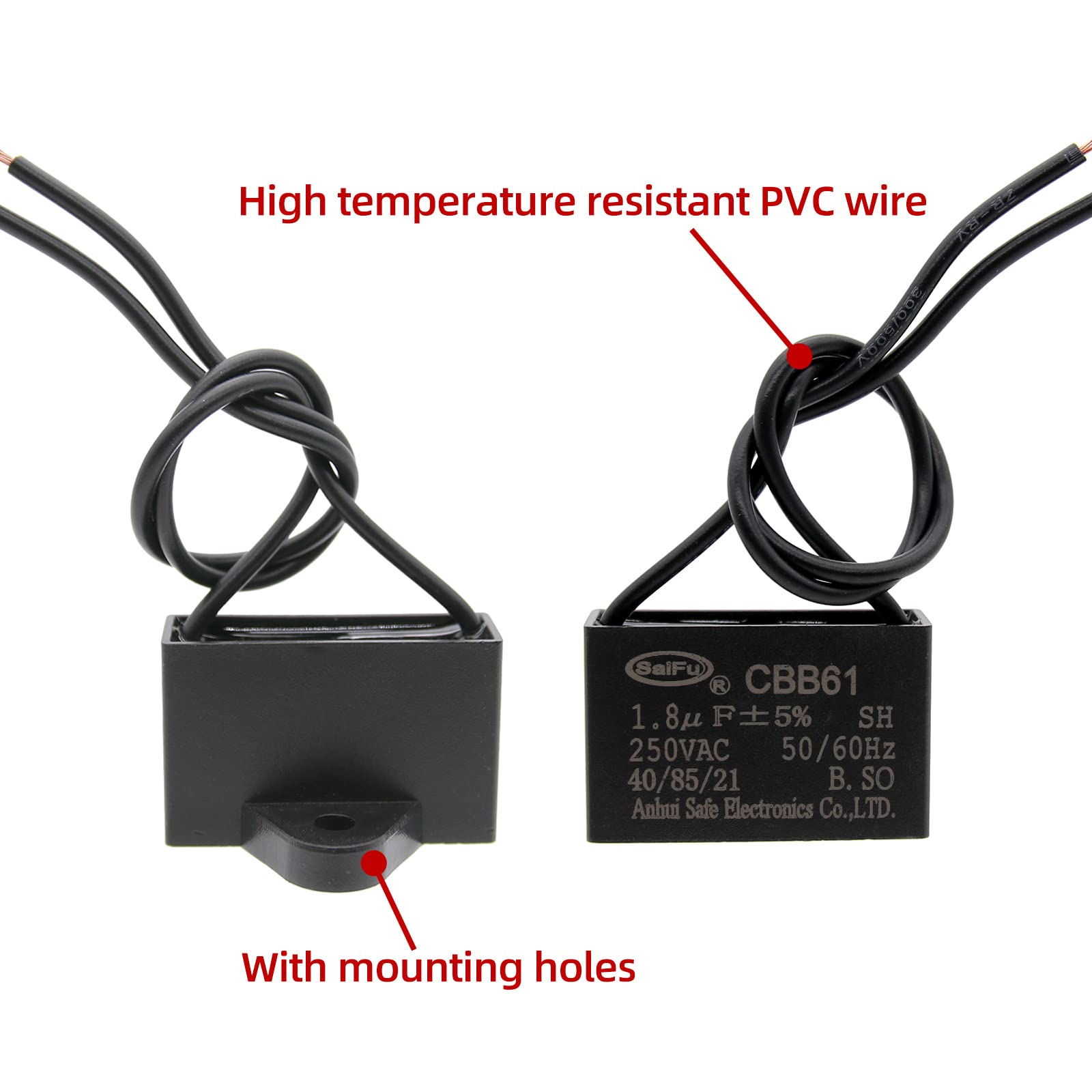 Akzytue Cbb61 Capacitor 1.8Uf 250V Ac Ceiling Fan 2 Wire 50/60Hz For Electric Fan Generator Pump Motor (2 Pack )