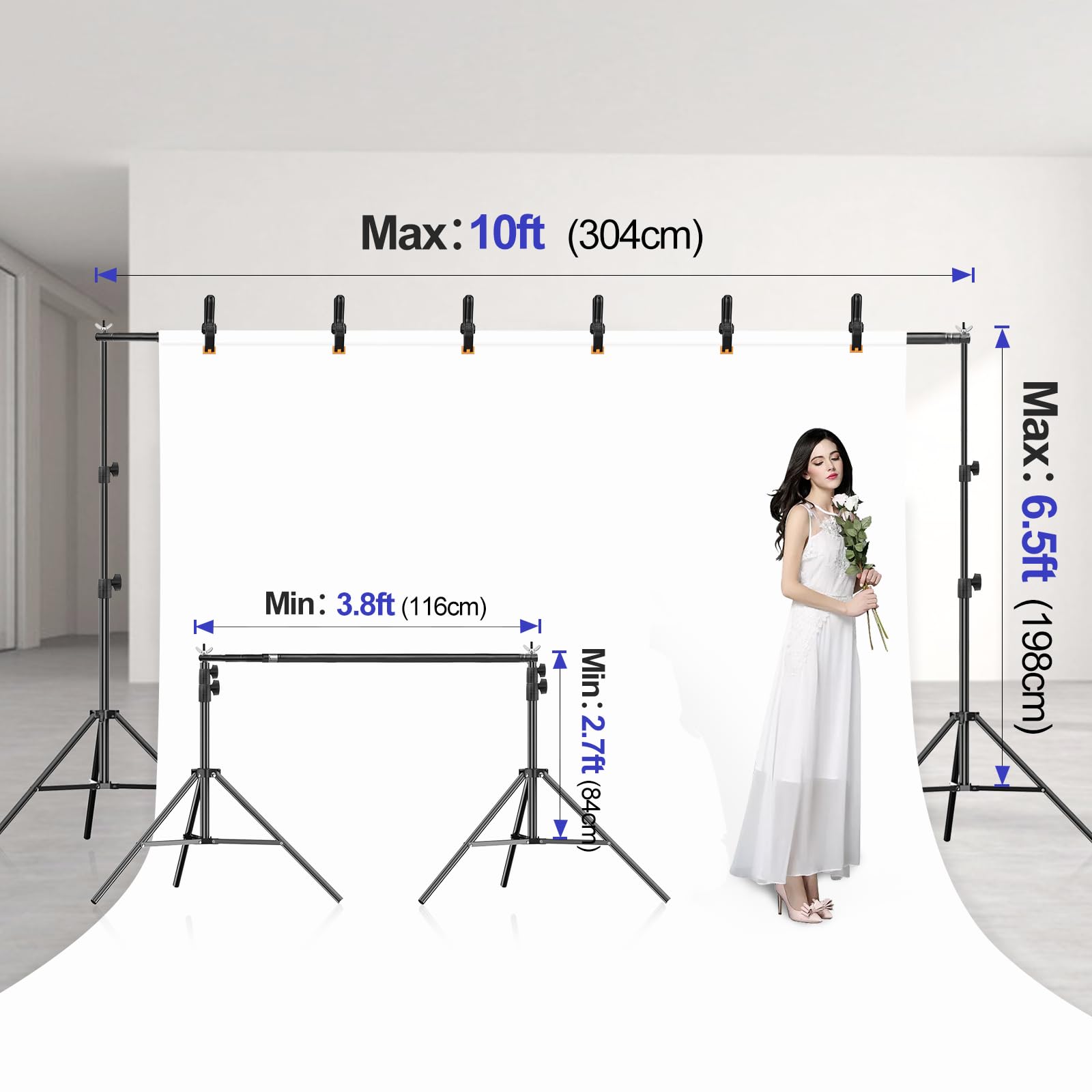 Emart 6.5X10Ft Backdrop Stand, Photo Video Studio Adjustable Heavy Duty Background Support System Kit For Photography Parties We