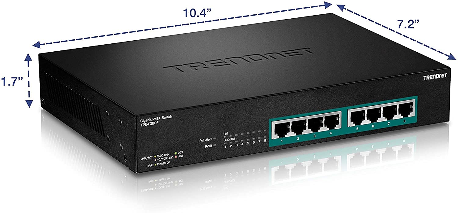 Trendnet 8 Port Gigabit Full Power Poe+ Switch, 8 X Gigabit Poe+ Ports, 240W Power Budget, 16Gbps Switching Capacity, Rack Mount