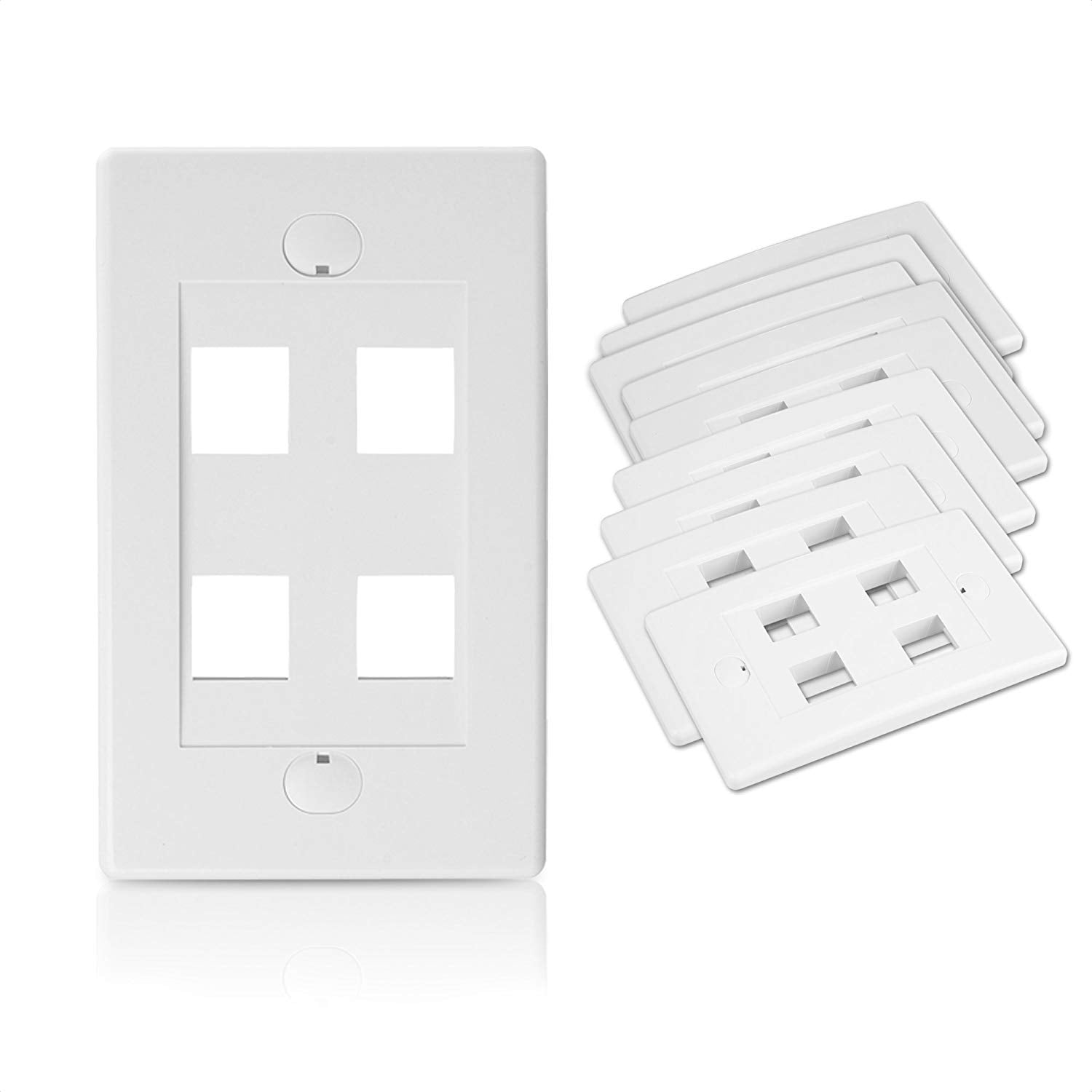 Cable Matters Ul Listed 10 Pack 4 Port Keystone Wall Plate (Cat6, Cat5E Ethernet Wall Plate) In White