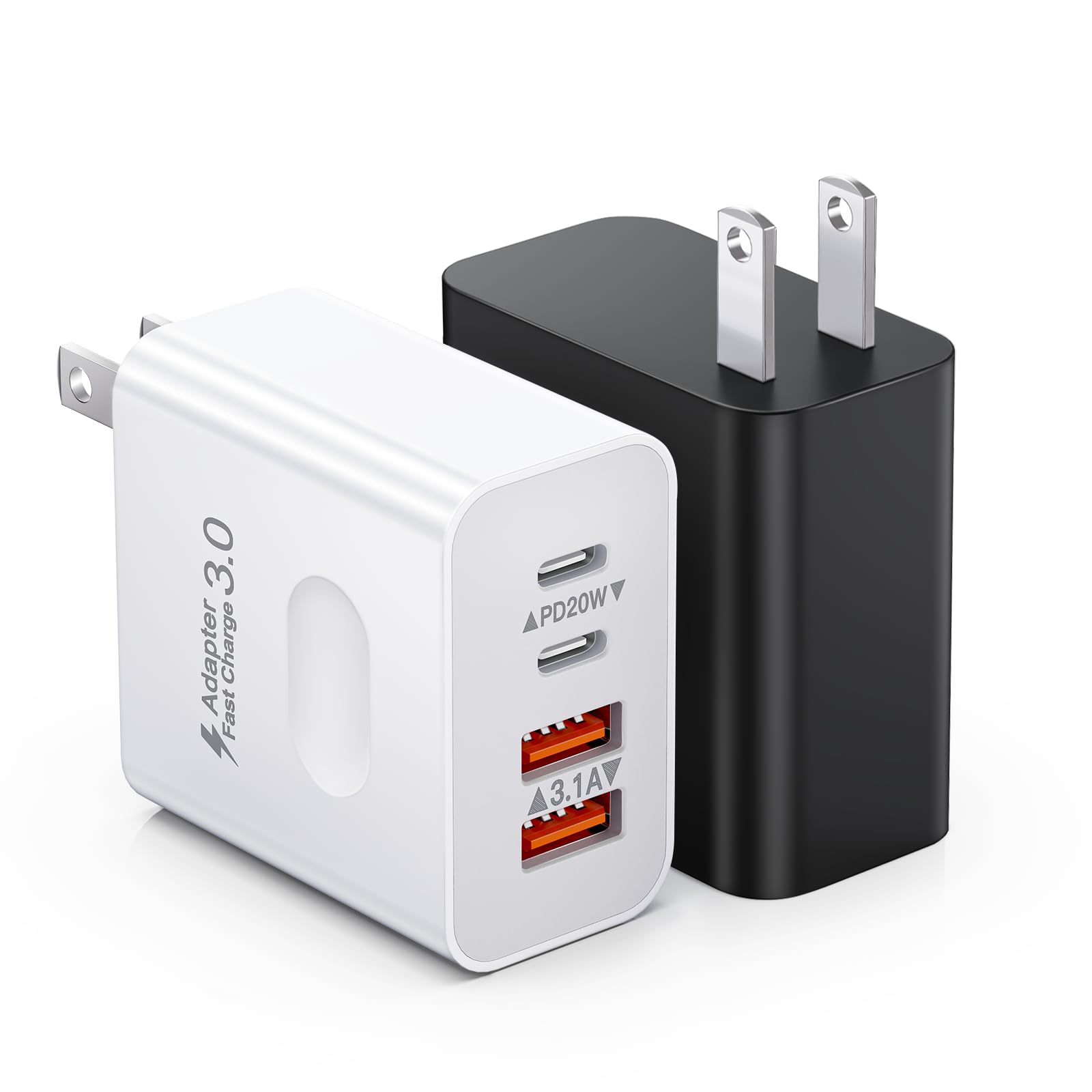 Usb C Charger Block [2 Pack], 40W 4 Port Type C Fast Charging Block Dual Usbc Power Adapter & Double Usb Wall Plug Multiport Bri