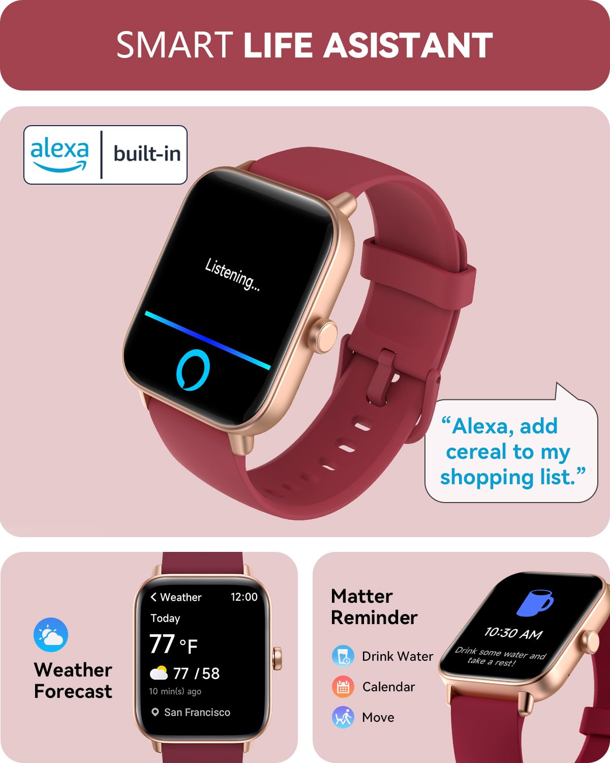 Smart Watch For Women Android & Iphone, 1.8 '' Touch Screen Fitness Tracker With Answer/Make Calls, Alexa Built-In, Smartwatches