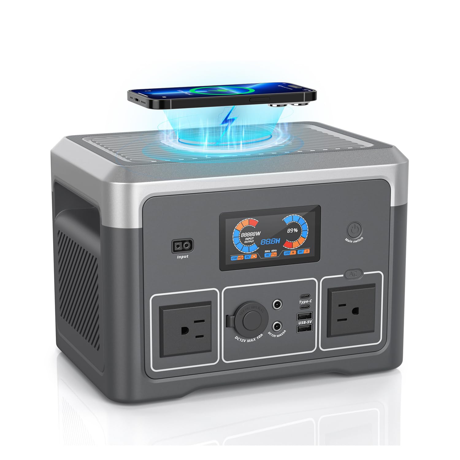 Portable Power Station, 384Wh LiFePO4 Battery Backup, 600W(1800W Peak) Solar Generator with 10 Outlets,UPS Function, Solar Power