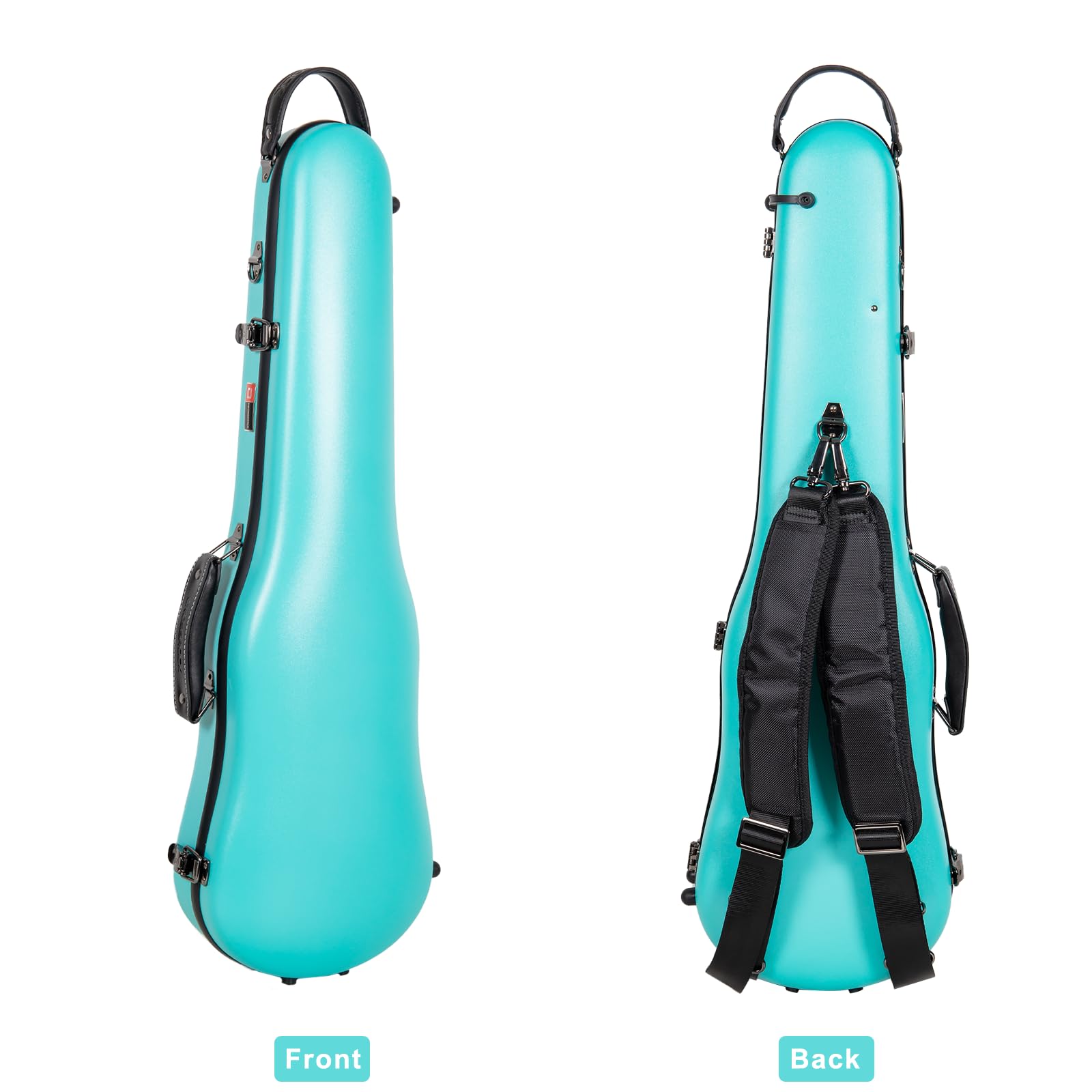 Crossrock Poly Carbon Shaped Violin Case For 4/4 Full-Size | Matte Mint Blue Finish, Hygrometer, Accessory Storage, Protective B