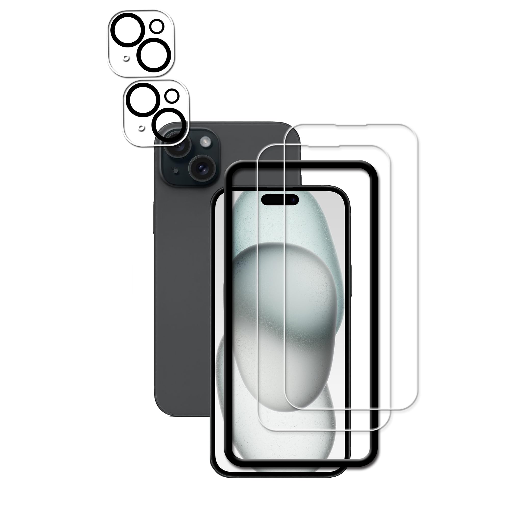 Hkkais Easy Alignment Frame Designed For Iphone15 Tempered Glass Screen Protector 2 Pack Camera Lens Protector Film 2 Pack