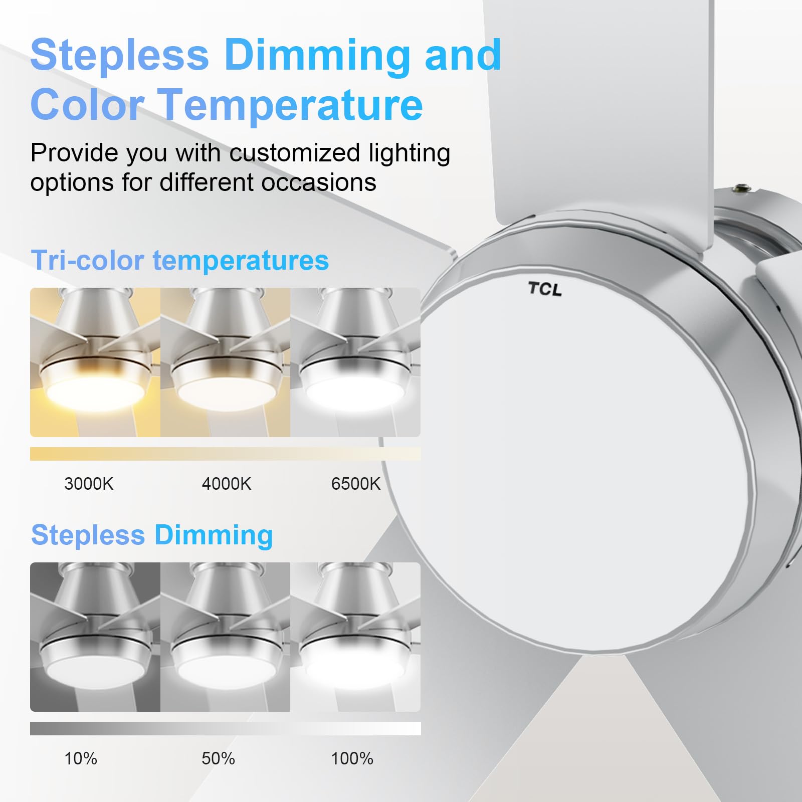 Tcl 52'' Ceiling Fan With Lights, Silver Flush Mount Ceiling Fans, 5 Blades Low Profile Ceiling Fans, 6 Speeds Dc Reversible, Di