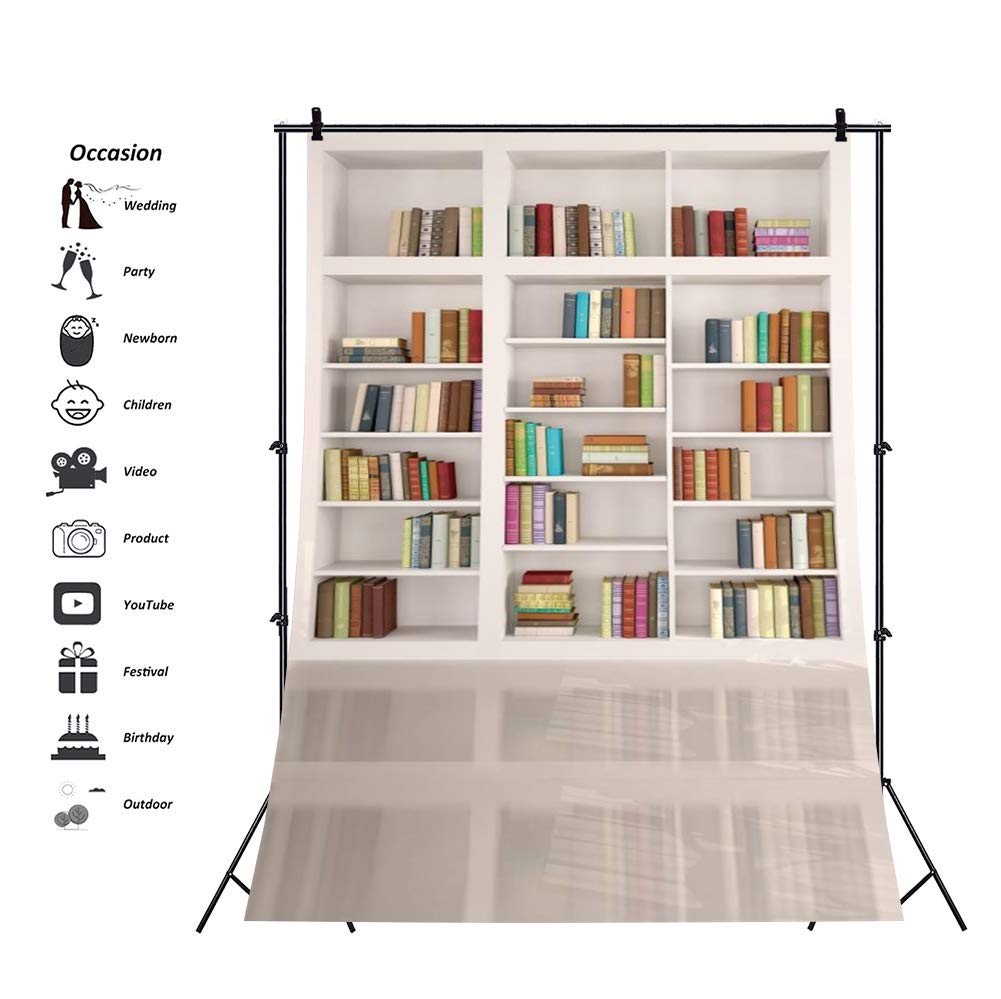 Aofoto 4X6Ft Modern School Bookcase Background Library Books Shelves Study Bookrack White Bookshelf Backdrop With Floor For Phot