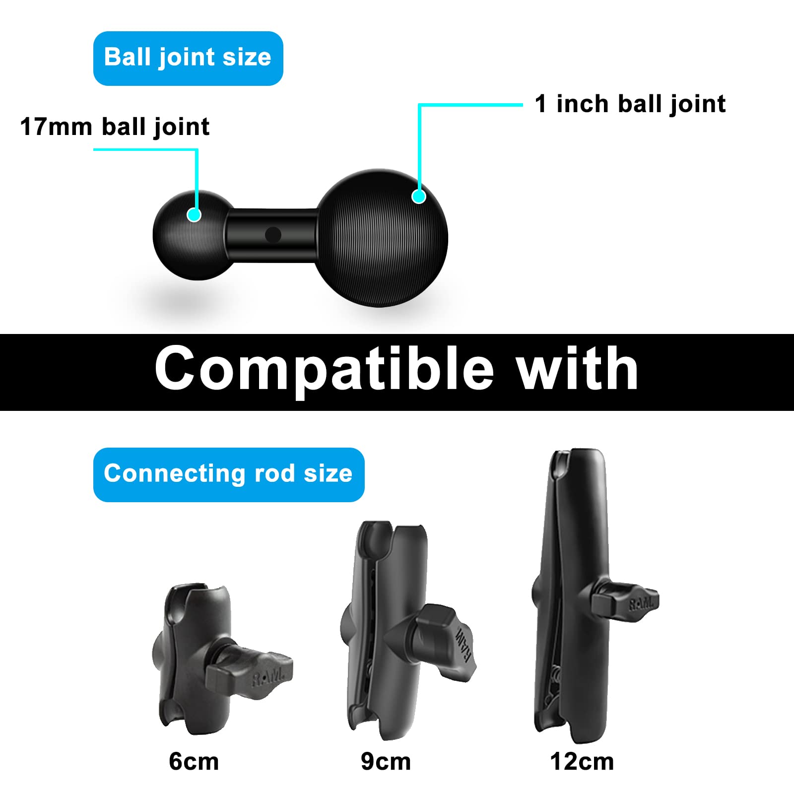 25Mm / 1 Inch To 17Mm Ball Adapter For Ram Mounts B Size Double Socket Arm, Garmin 17Mm Swivel Ball Mounting Pattern Gps Mount