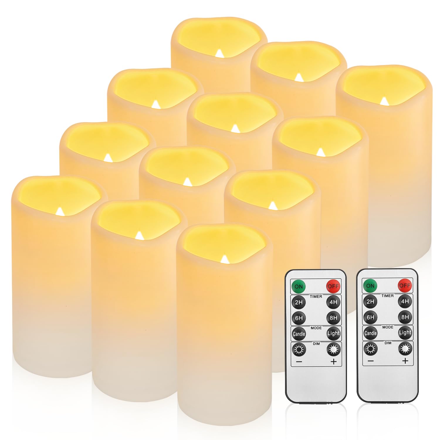 Waterproof Flameless Remote Control Candles 12Pack(D3''*H5.5'') Battery Operated Flickering Led Pillar Candle