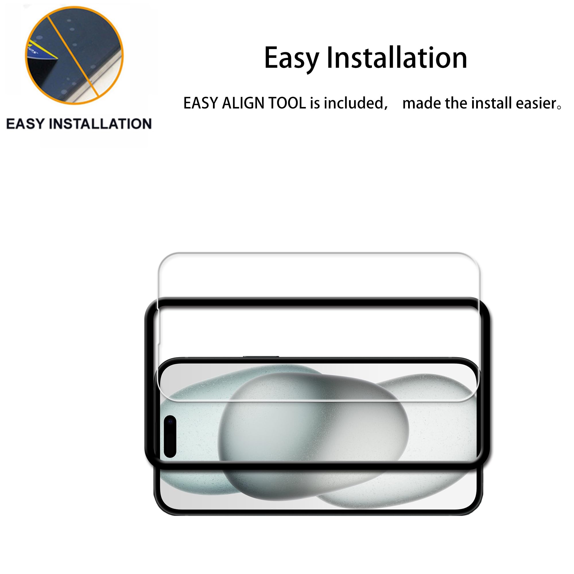 Hkkais Easy Alignment Frame Designed For Iphone15 Tempered Glass Screen Protector Film 3 Pack