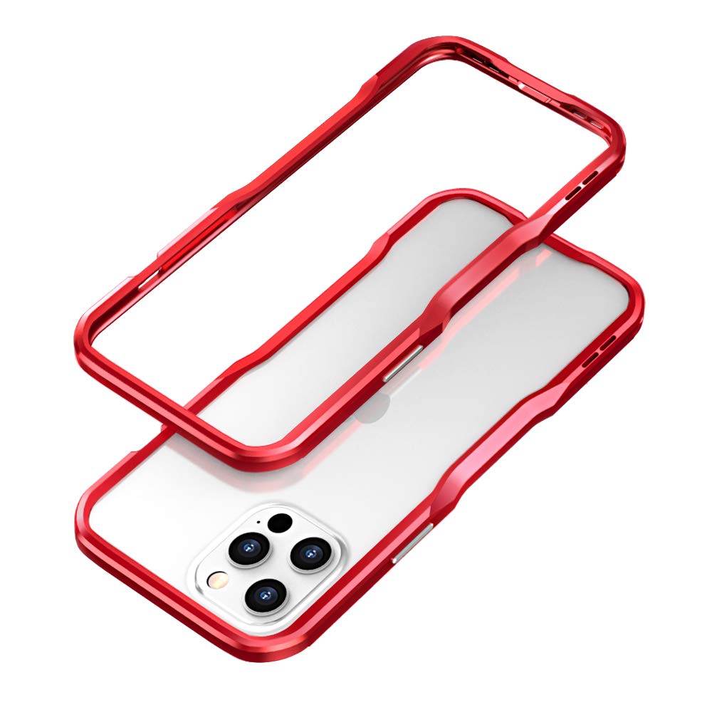Iphone 13 Pro Aluminum Bumper Case Metal Frame Bumper Cover Shock Absorbent Slim Cool Design (13Pro, Red)