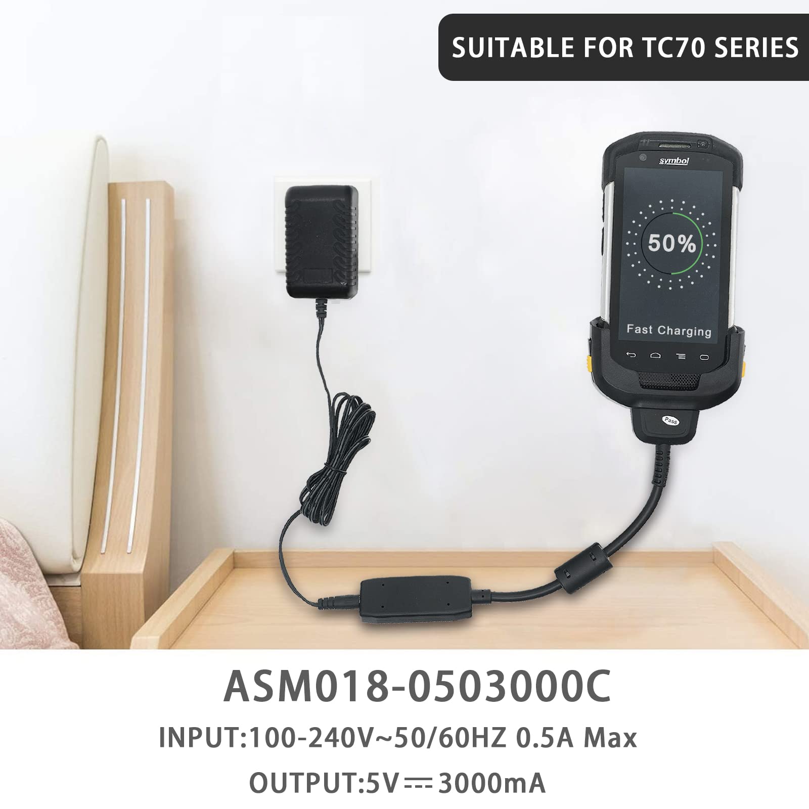 Tc70 Tc77 Tc72 Tc75 Tc70X Scanner Charger Cable For Symbol Zebra Pda, Android Barcode Scanners Charger, Includes Power Supply(Ch