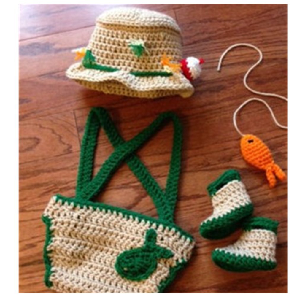 Newborn Photography Props Baby Photo Shoot Outfits Crochet Fishing Fisherman & Fish Hat Diaper Shoes