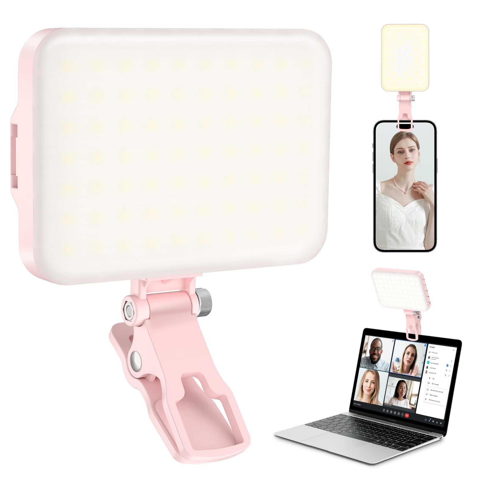 Altson 60 Led Portable Selfie Light Video Conference Lighting With Clip & Camera Tripod Adapter Rechargeable 2200Mah Cri 97+, 9