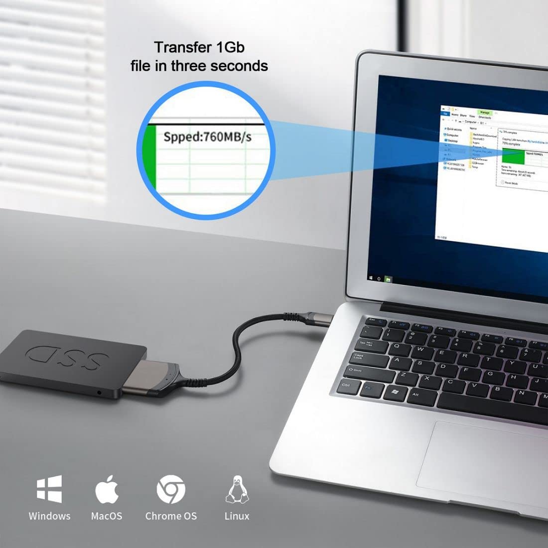 chenyang USB C to 2.5" SATA SSD/HDD External Converter Adapter Cable CY-UC-146-SL Nylon Braided