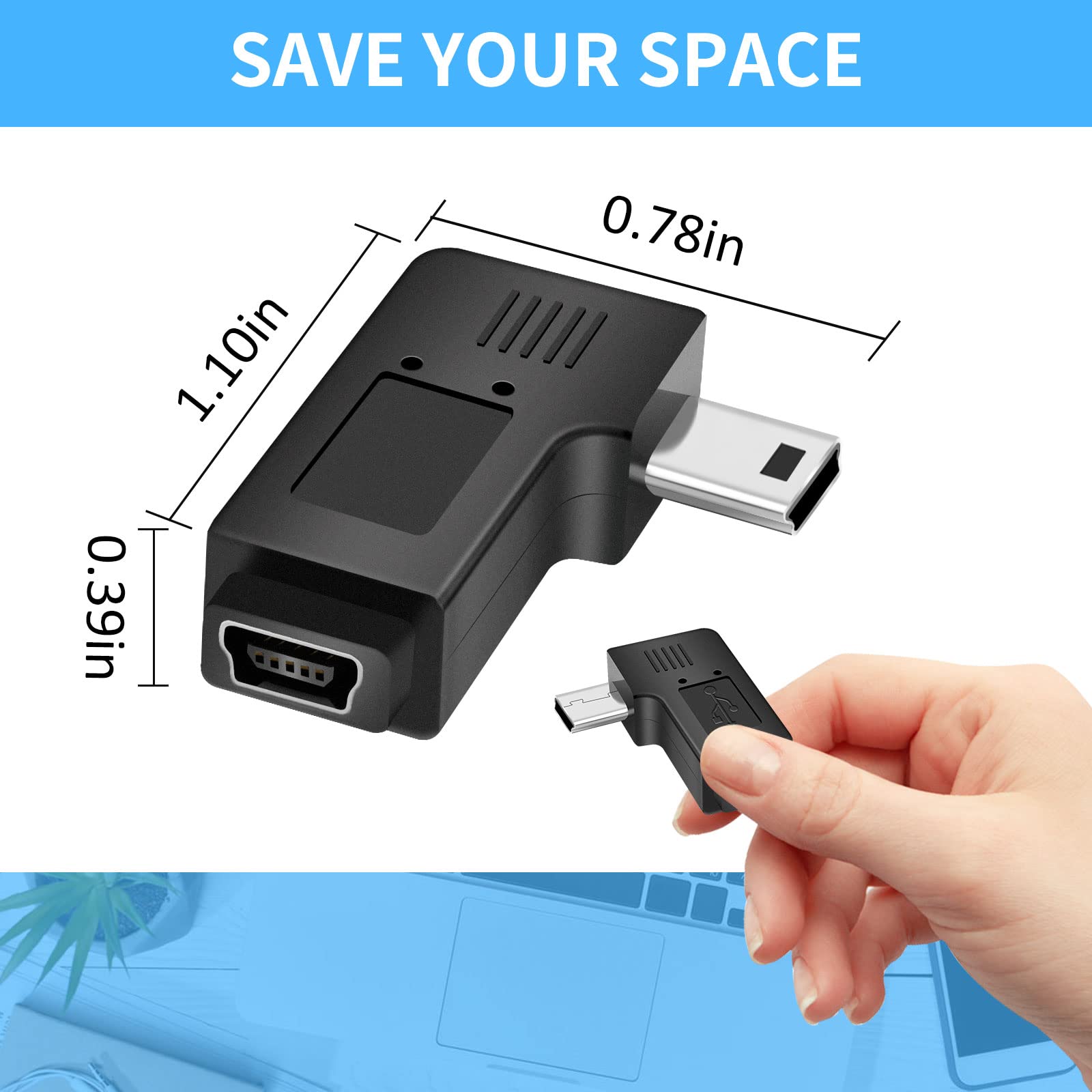 Ucec Usb 2.0 Adapter Plug - Left And Right Angle Mini To Mini - Male To Female - Pack Of 2