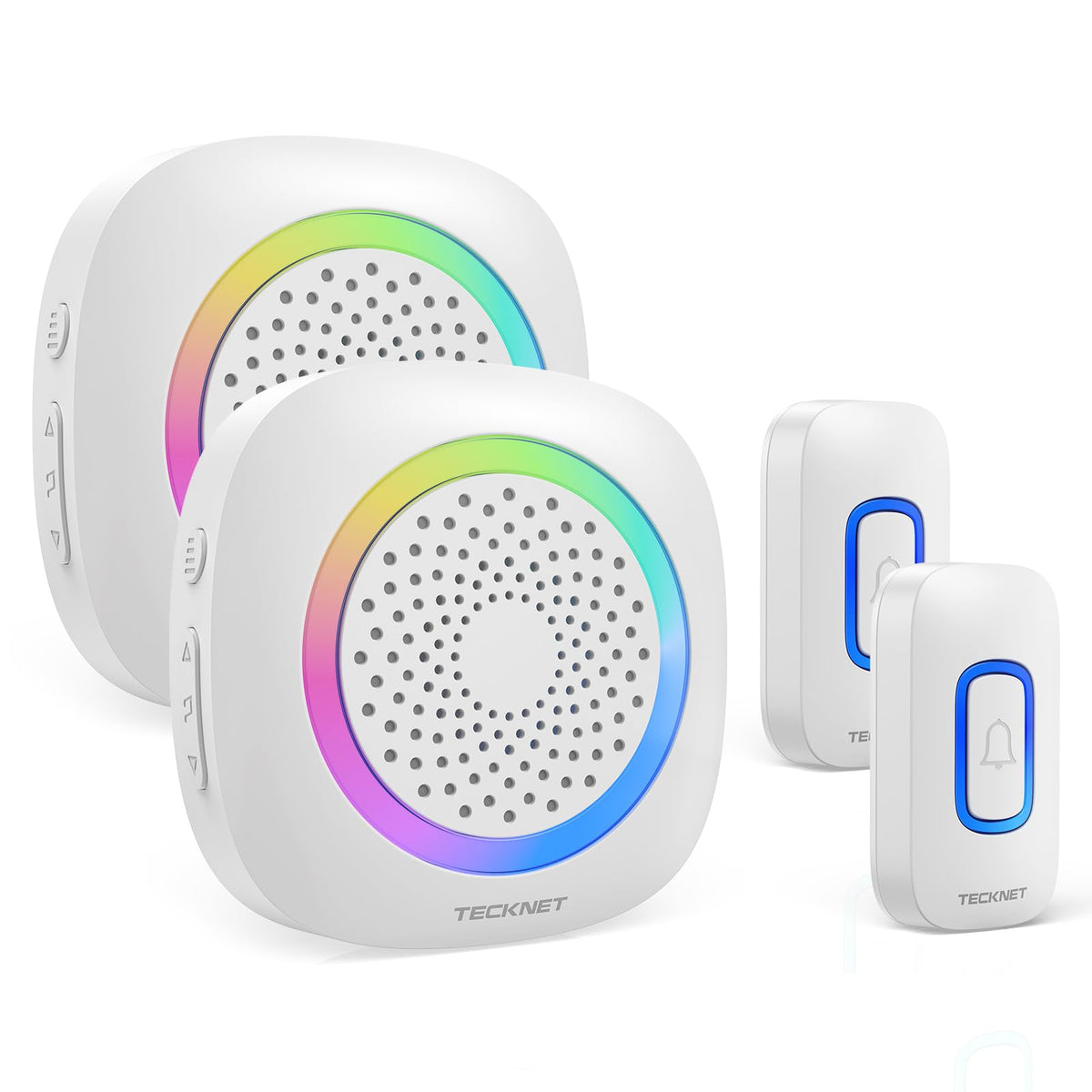 Tecknet Wireless Doorbell, 2 Transmitters 2 Receivers Door Bell Battery Operated With Rgb Light, 400 M / 1300 Ft Range, 60 Melod