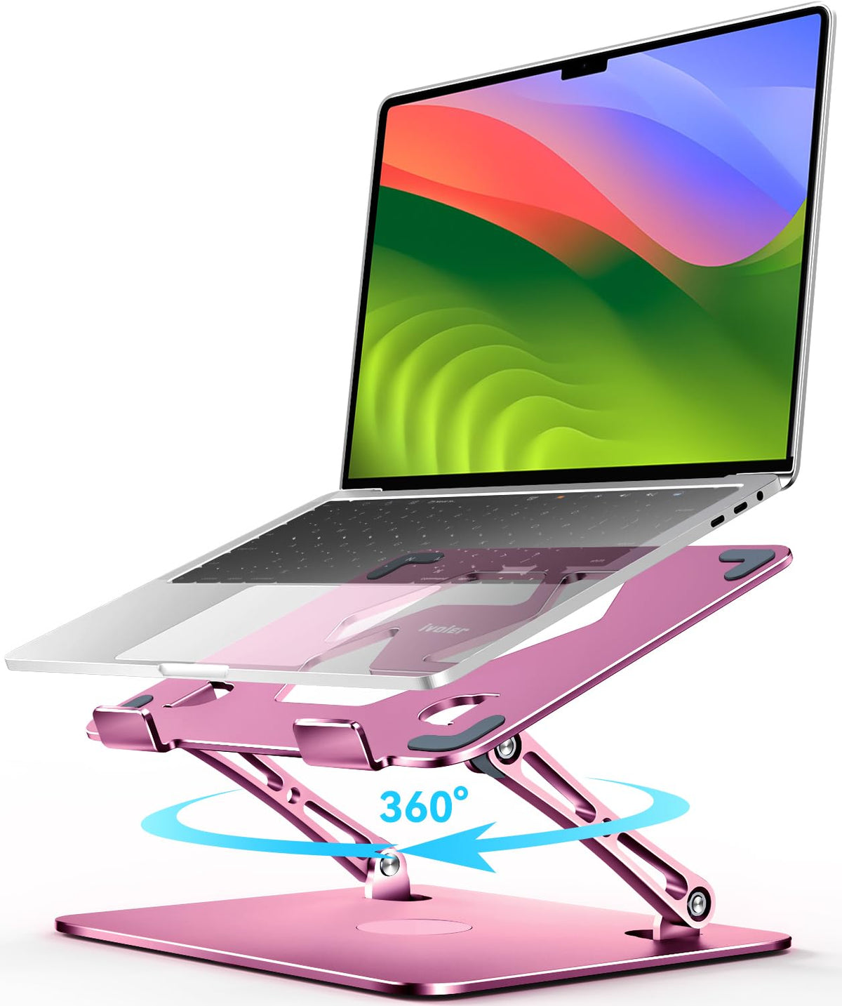Ivoler Adjustable Laptop Stand With 360� Rotating Base, Ergonomic Laptop Stand For Desk, Foldable & Portable Laptop Riser, Suitable For Collaborative Work, Fit Macbook Laptops Up To 16 Inches[Pink]