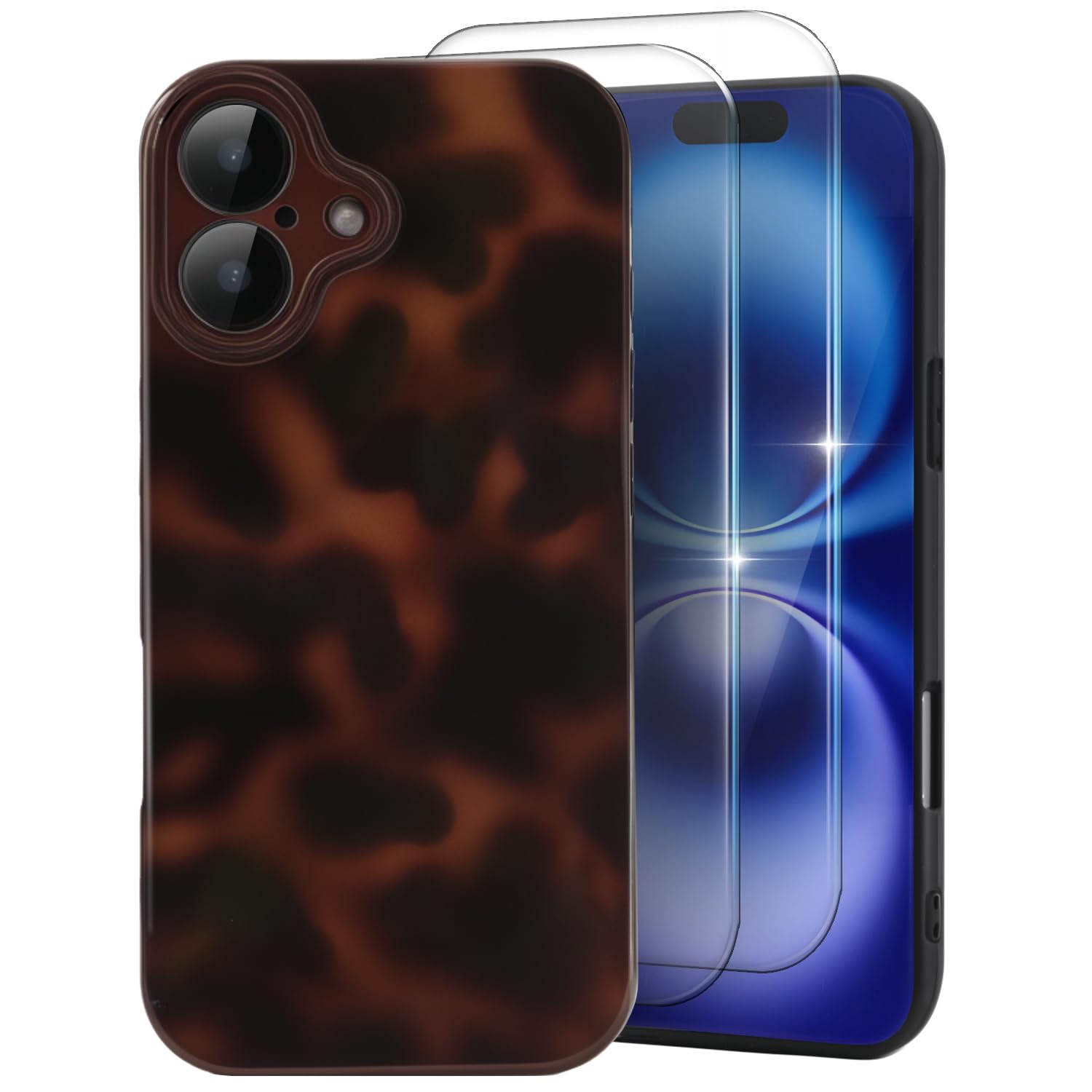 MYY Cute Phone Case for iPhone iPhone 16 Plus, [with 2X Screen Protector] Tortoise Shell Pattern Leopard Full Camera Protective 