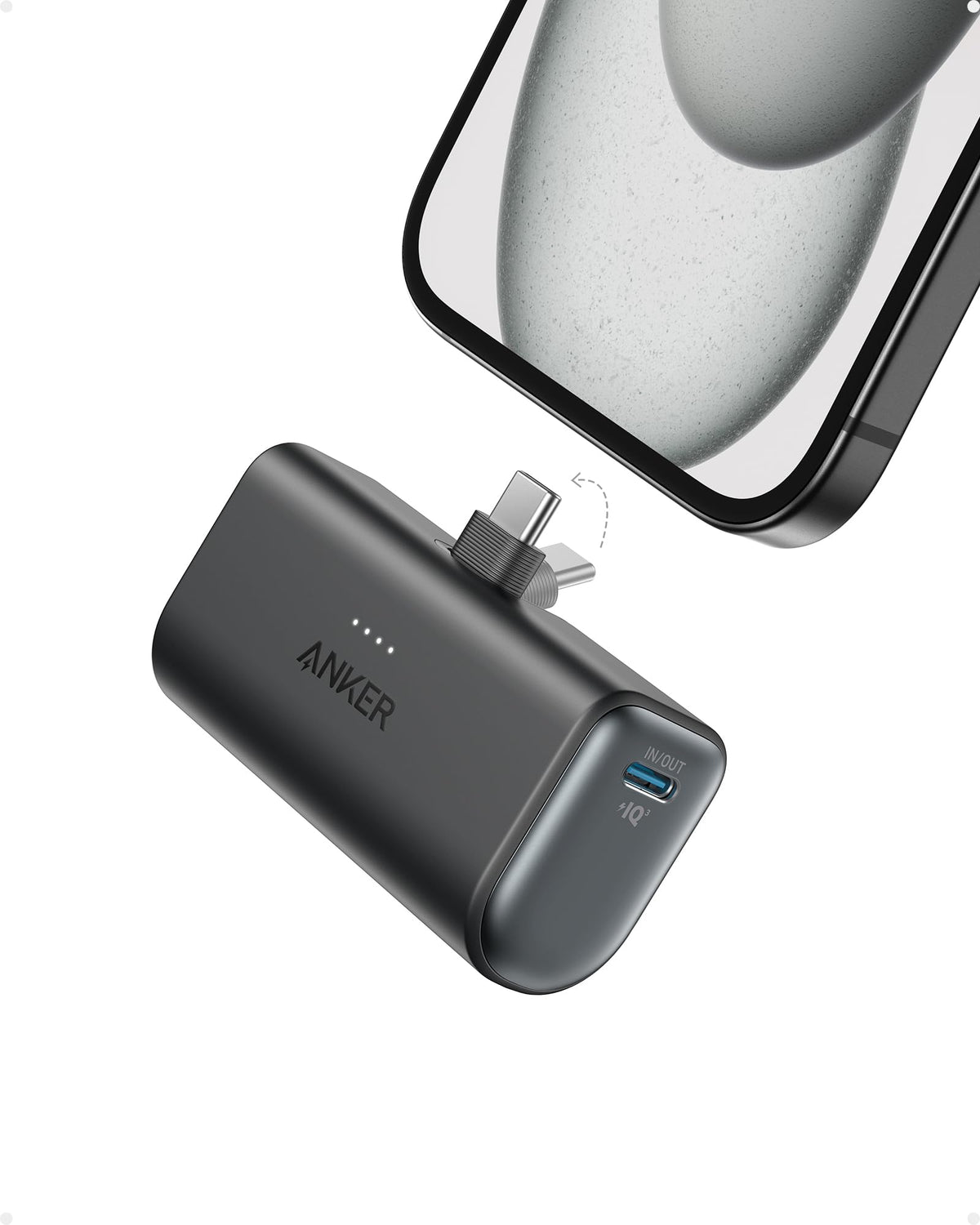 Anker Nano Power Bank With Built In Foldable Usb C Connector, 5,000Mah Portable Charger 22.5W, For Iphone 15/15 Plus/15 Pro/15 P