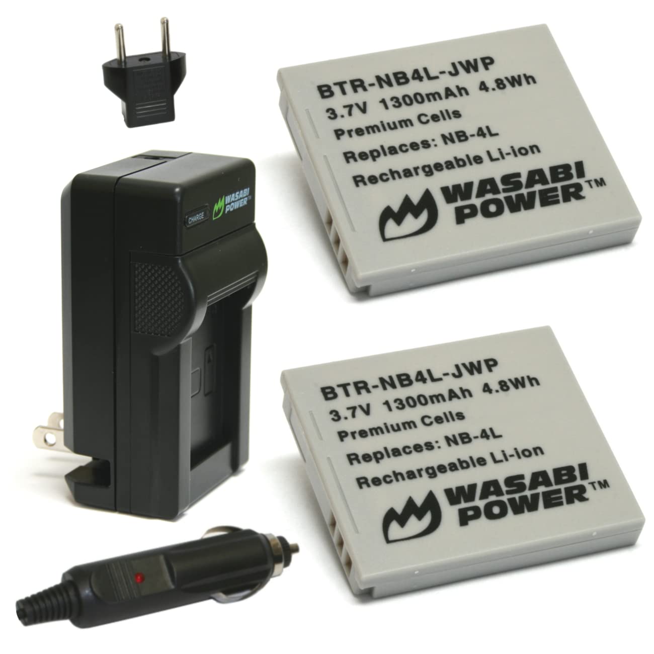 Wasabi Power Battery (2Pack) and Charger for Canon NB4L and Canon PowerShot SD40, SD400, SD450, SD600, SD630, SD750, SD780, SD