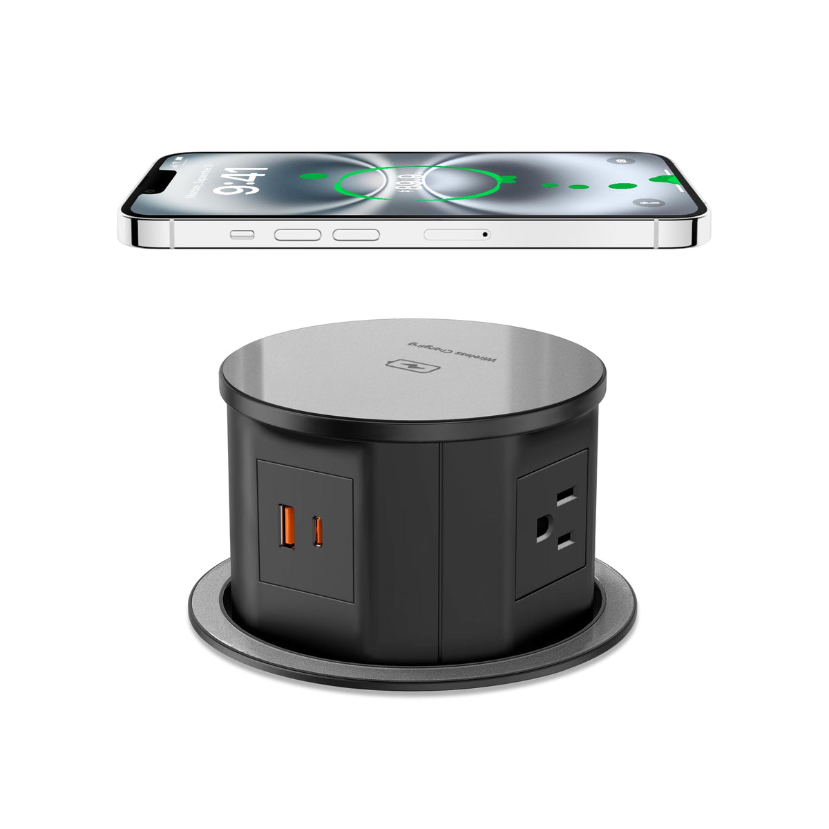 Pop Up Outlet With 15W Wireless Charger, 4 Ac Outlets & Pd 20W Usb Fast Charging, 4.75 Inch Desk Hole Power Grommet Connect 6Ft 