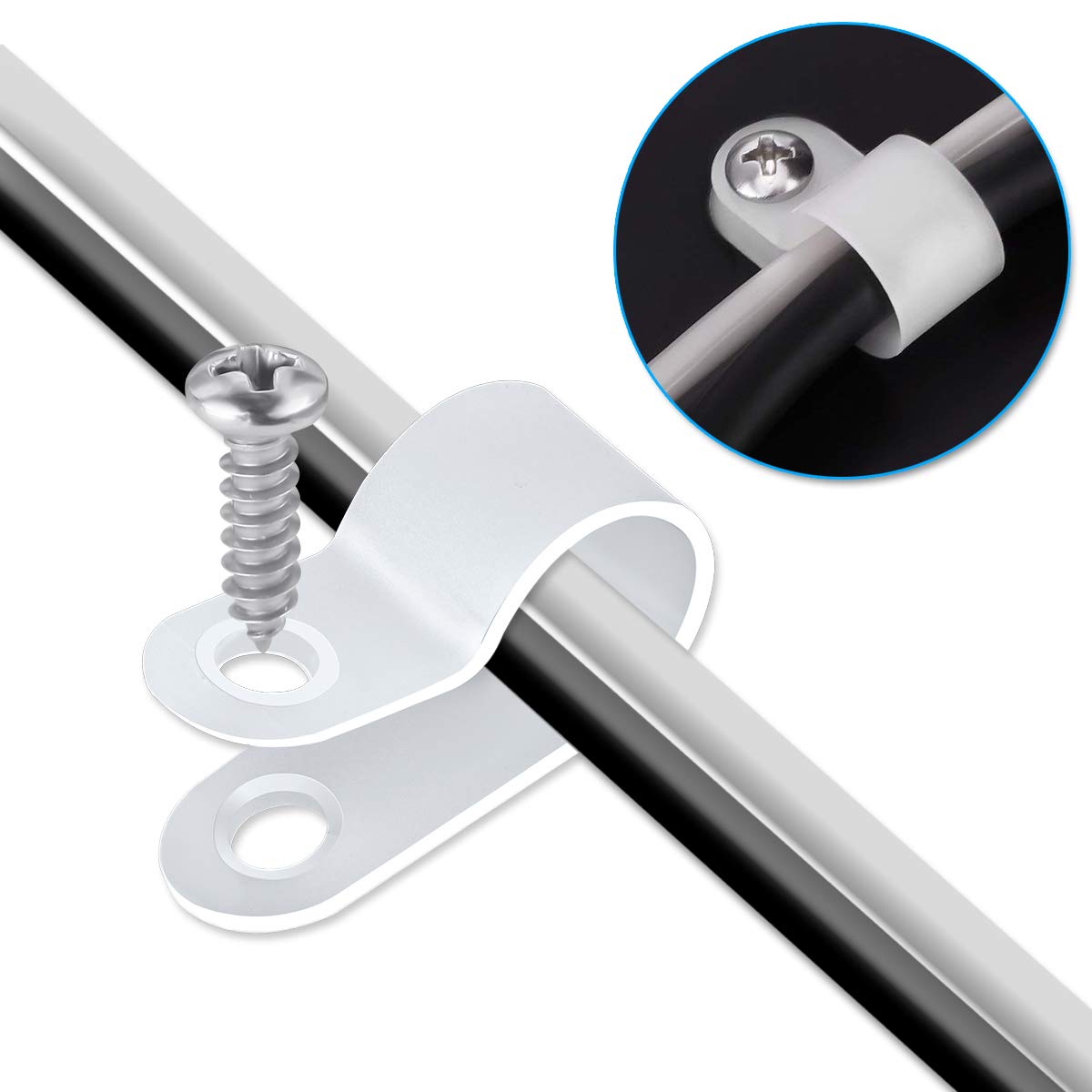 Lokman 50 Pack 1/4 Inch Rope Light P Style Mounting Clips With Compatible Stainless Steel Pan Head Phillips Screws