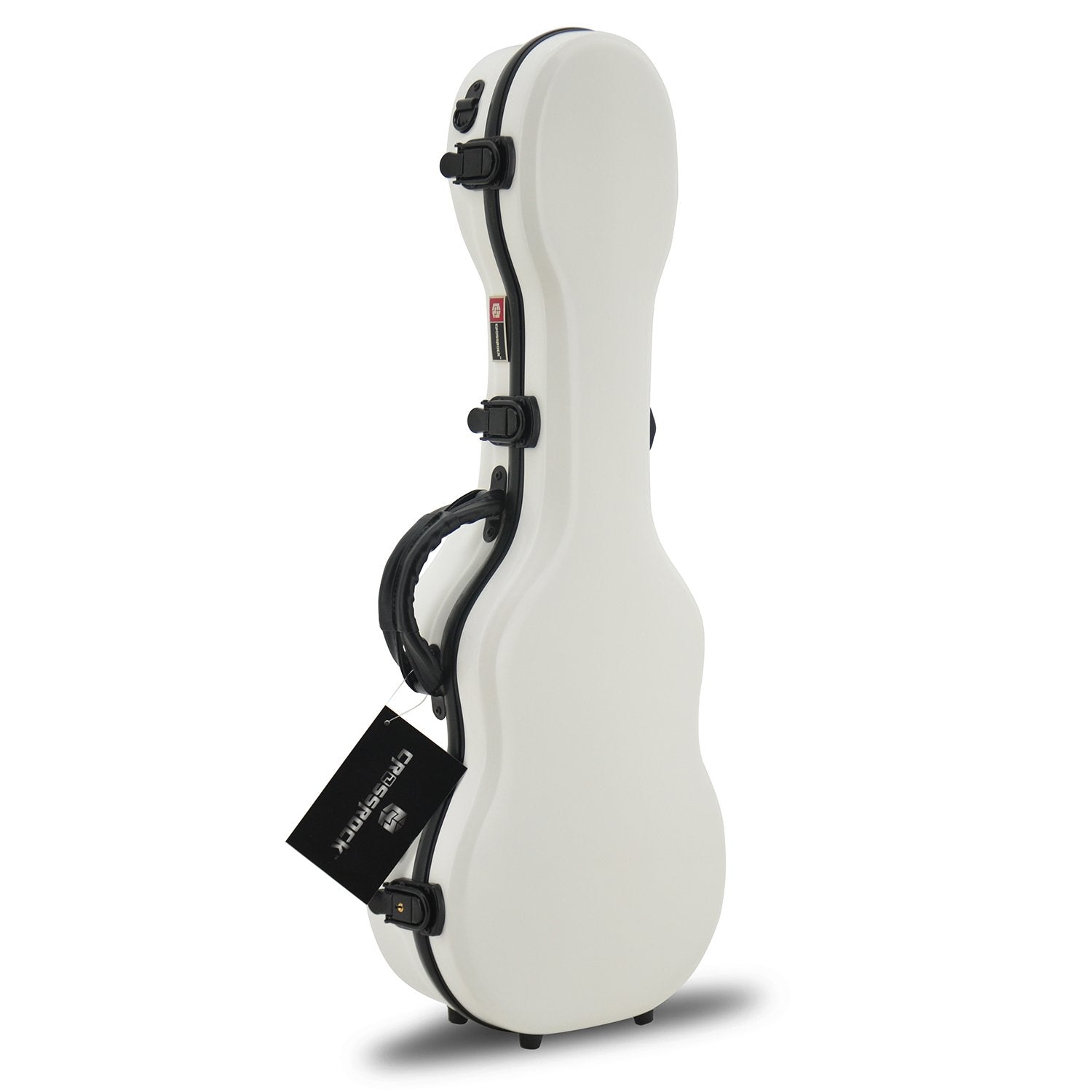 Crossrock Hardshell Fiberglass Concert Ukulele Case, Thick Padded, 4 Latches, Glossy Finish in White