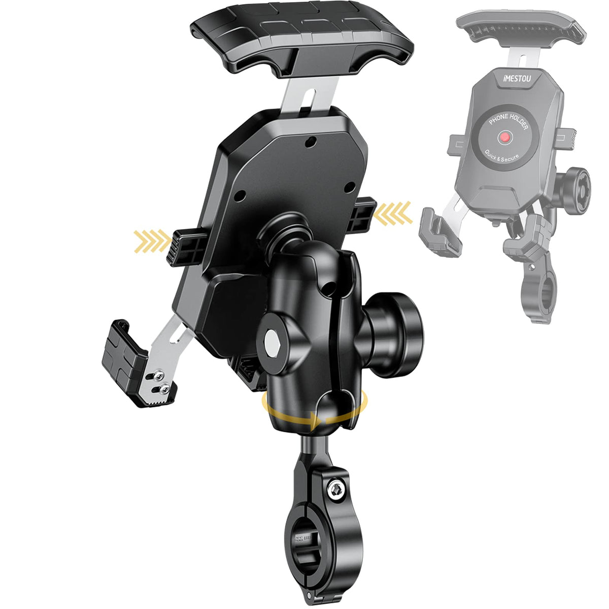 Imestou Anti Theft Motorcycle Phone Mount Bike 1 Ball Phone Holder Handlebar Double Socket Arm Cellphone Holder With Aluminum 1' Ball Base 360 Rotation Universal For 4.0 7.0 Inch Smartphones