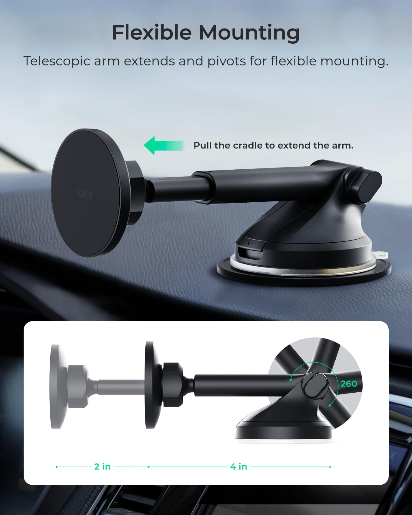 Iottie Itap 3 Magnetic Dash & Windshield Mount Car Phone Holder With Magnetic Ring Adapter. Compatible With Qi2, Magsafe, Iphone