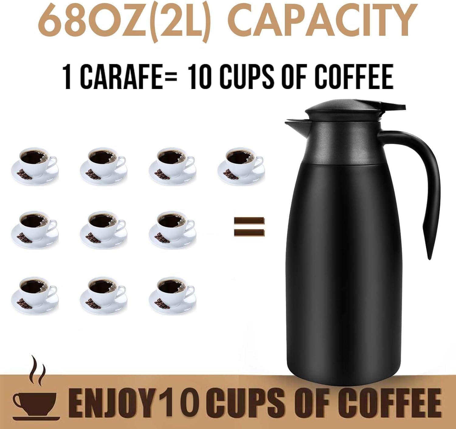 68Oz Thermal Coffee Carafe, 2 Pack Airpot Insulated Coffee Urns Stainless Steel Vacuum Thermal Pot Dispenser For Coffee, Hot Wat