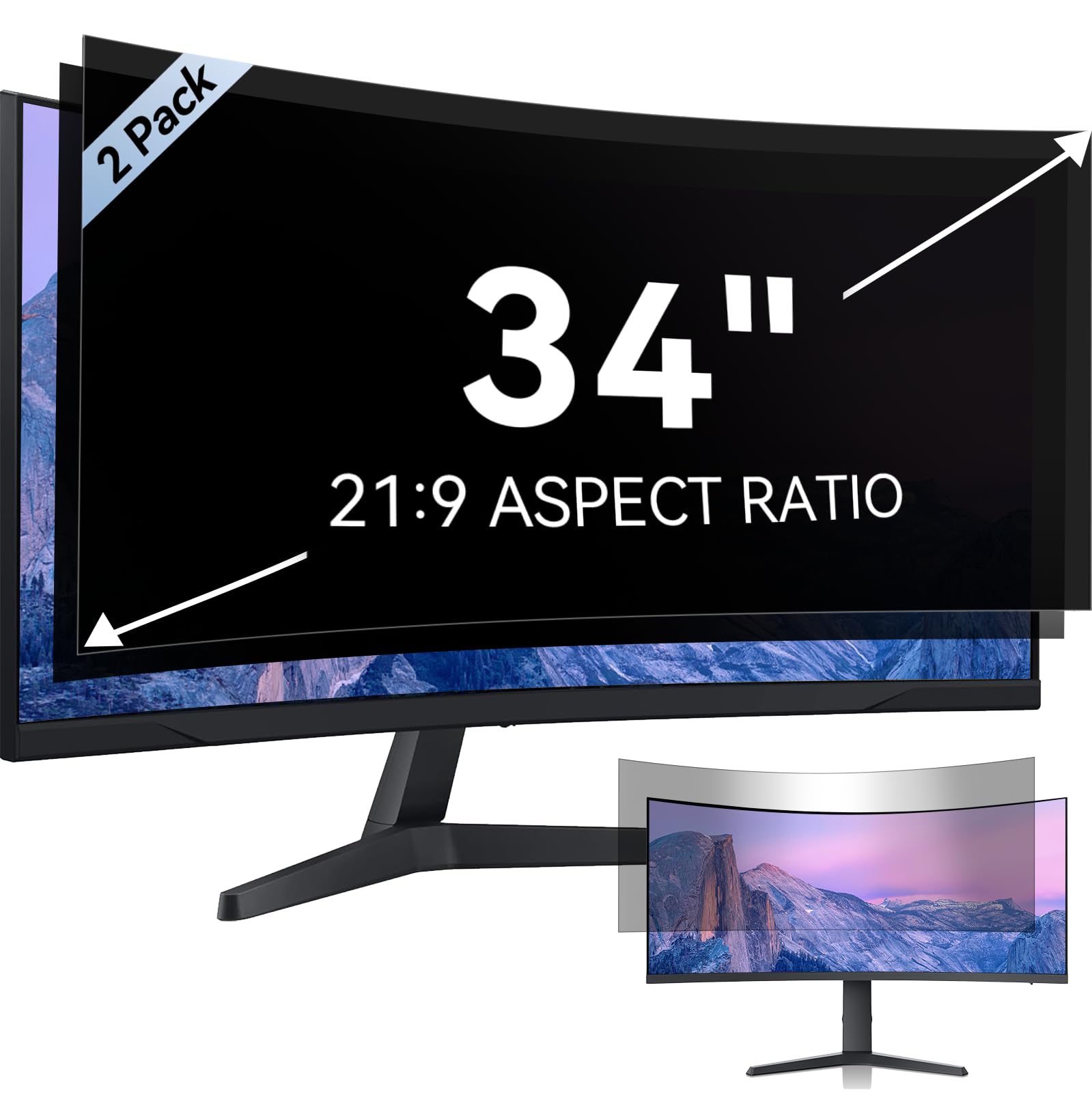 [2 Pack] 34 Inch Computer Privacy Screen For 21:9 Aspect Ratio Widescreen Monitor, Eye Protection Anti Glare Blue Light Computer