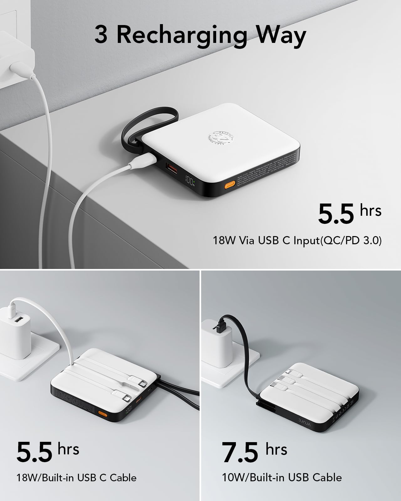 Vrurc 20000Mah Portable Charger With Built-In Cables, Travel Essentials, Power Bank Pd 20W For Iphone Fast Charging Battery Pack