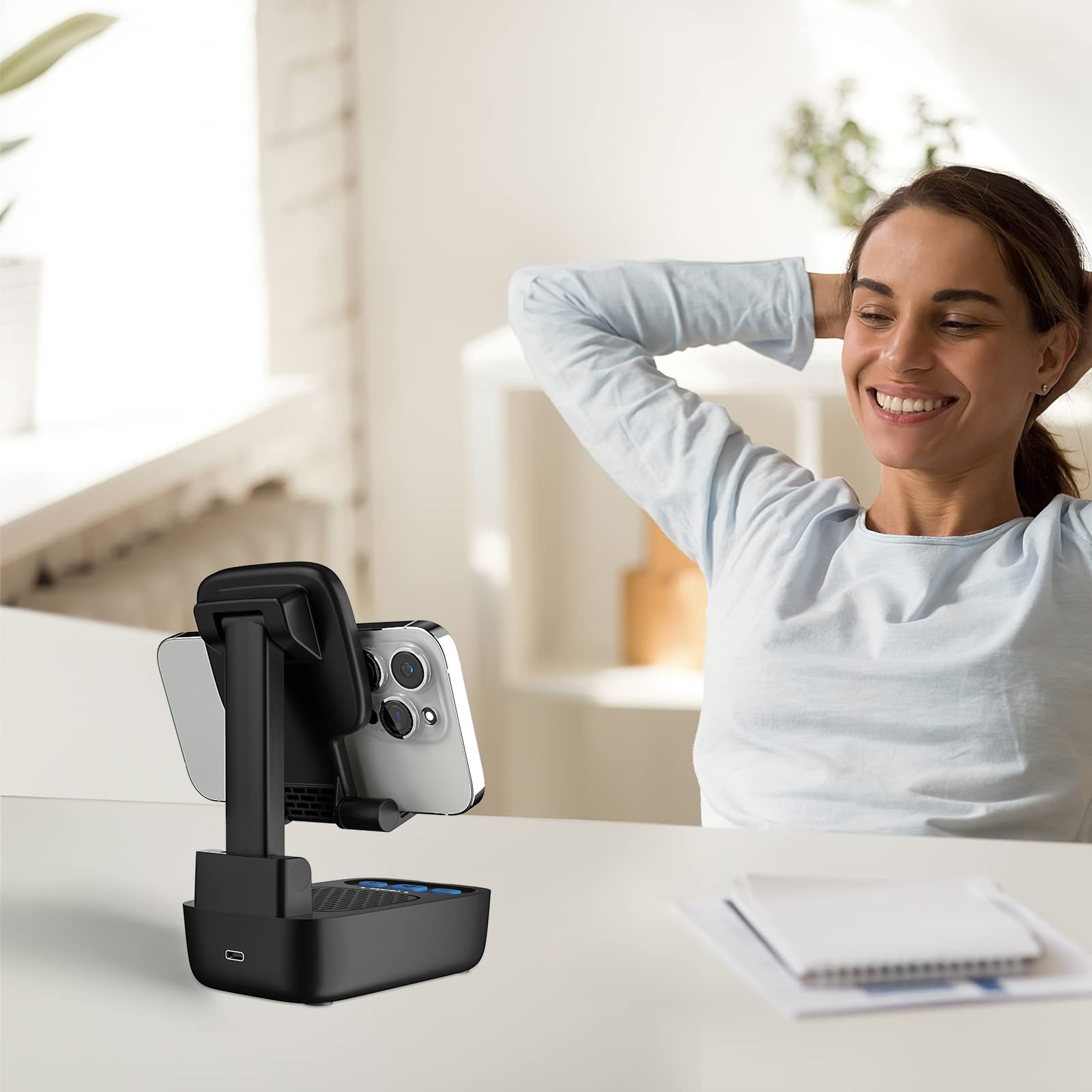 Gifts For Men Women,Birthday Gifts,Cell Phone Stand With Wireless Bluetooth Speaker, Punchy Bass & Hd Stereo Sound Speaker For Home & Outdoors Compatible With Iphone/Ipad/Samsung Black