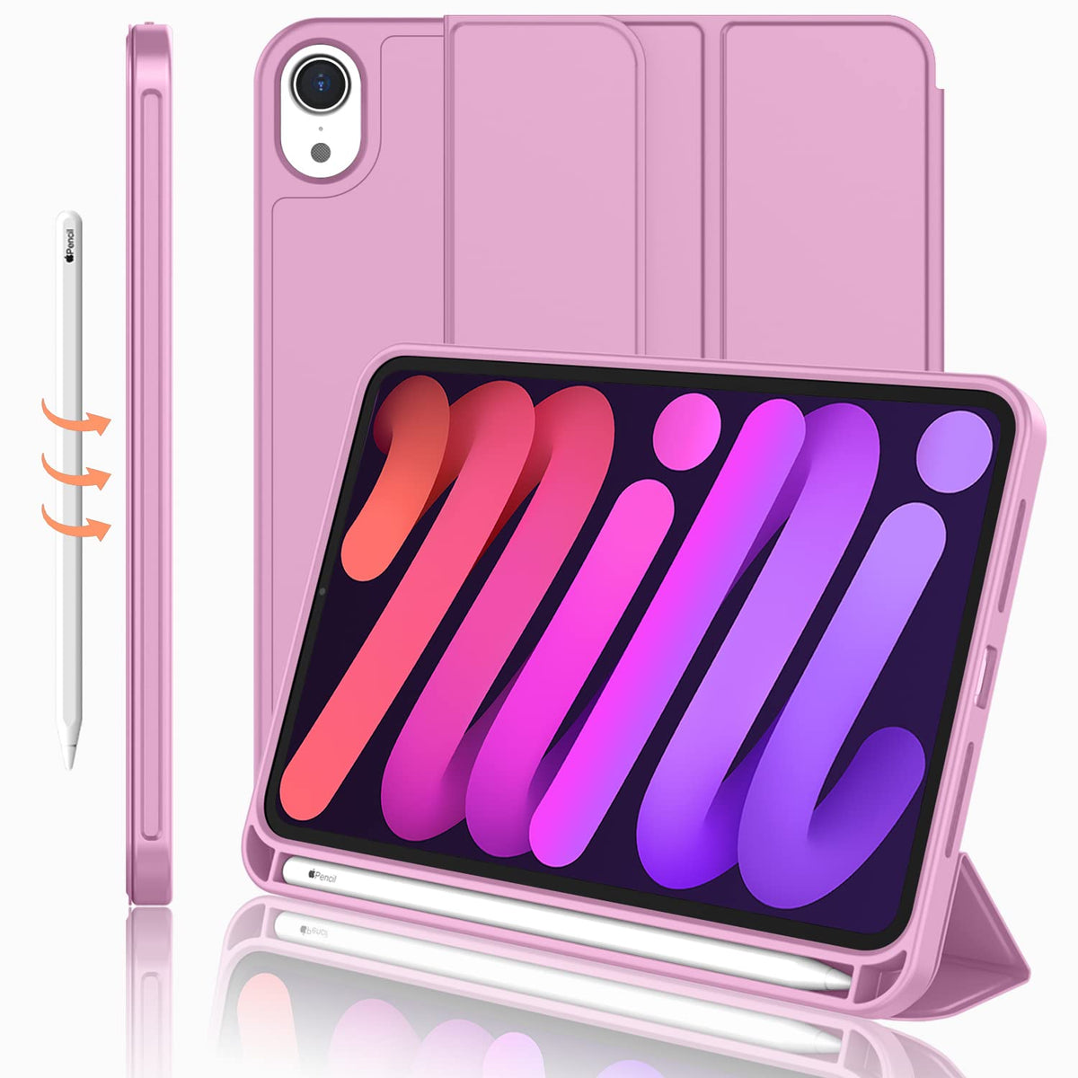Imieet Ipad Mini 7 Case 2024 (A17 Pro), Ipad Mini 6 Case (8.3 Inch,2021 Model), Ipad Mini 7Th/6Th Generation Case With Pencil Holder, Trifold Stand Smart Case With Soft Tpu Back,Pastel Violet