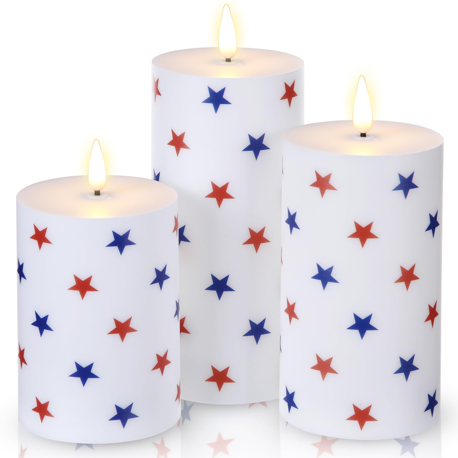 Tuanse Set of 3 Patriotic American Flag Flameless Candles Battery Operated 4th of July Pentagram Pillar Candle, Mixed Size LED L